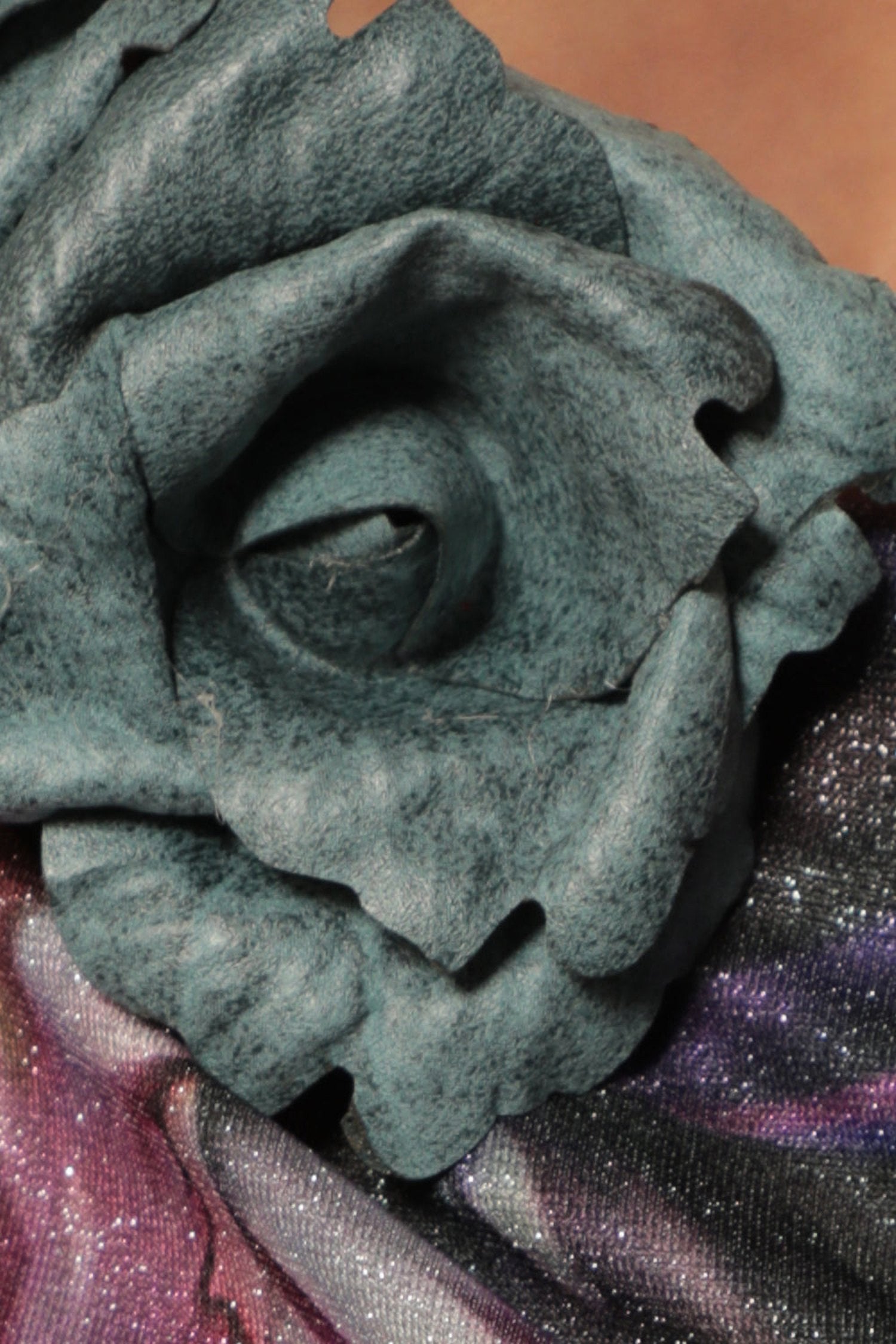 SMALL SUEDE-LOOK BLUE ROSE BROOCH