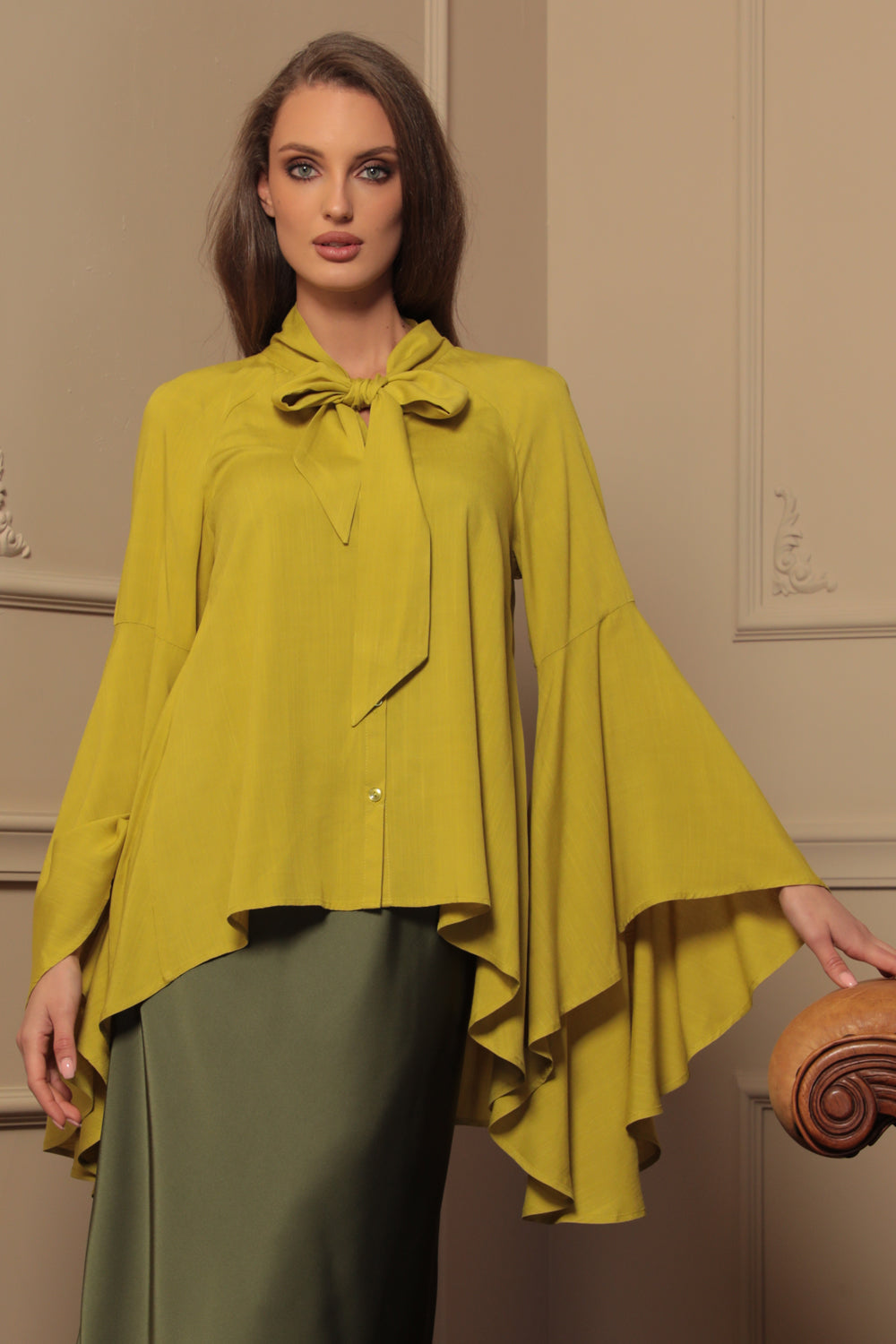 YELLOW ORCHE VISCOSE BLOUSE WITH FLARED SLEEVES – ESSENTIALS