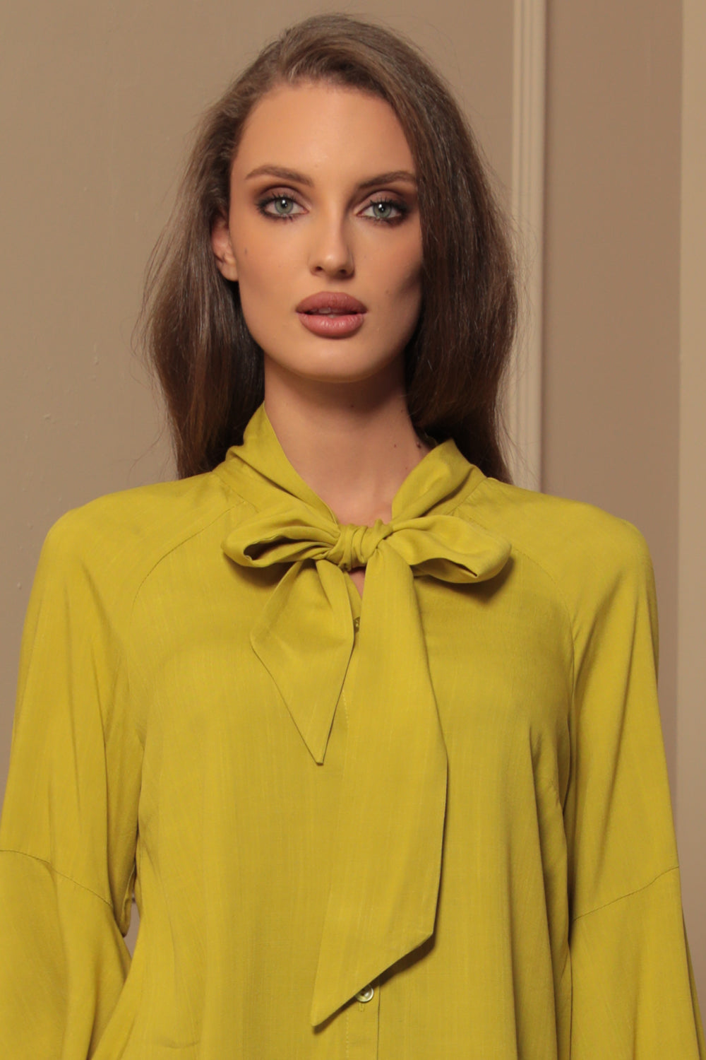 YELLOW ORCHE VISCOSE BLOUSE WITH FLARED SLEEVES – ESSENTIALS