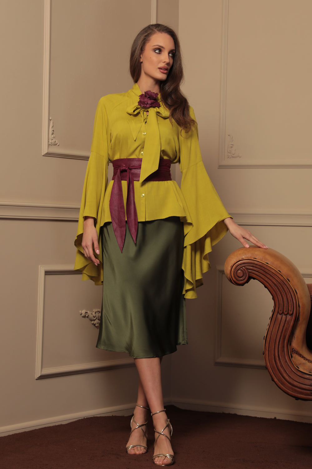 YELLOW ORCHE VISCOSE BLOUSE WITH FLARED SLEEVES – ESSENTIALS