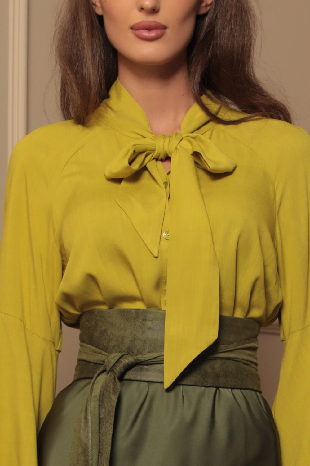 YELLOW ORCHE VISCOSE BLOUSE WITH FLARED SLEEVES – ESSENTIALS