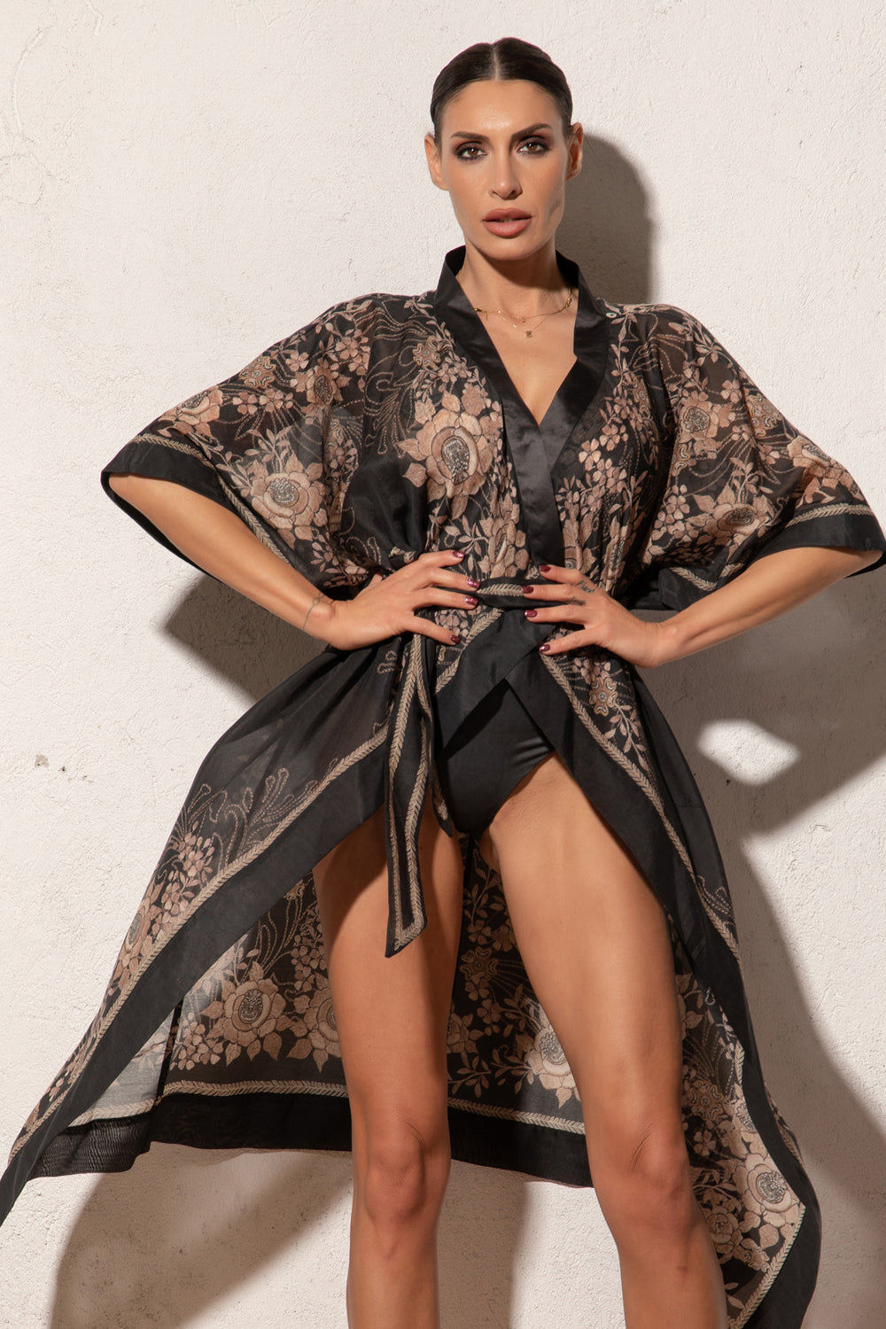 SILK COTTON KIMONO - GOLDEN ROSES