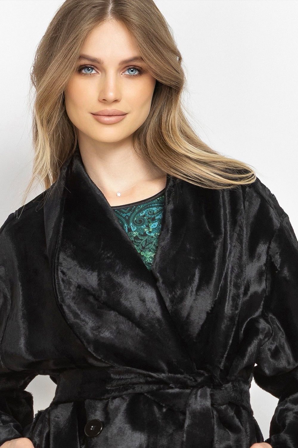 BLACK FAUX MINK SHAWL-COLLAR COAT – ESSENTIALS
