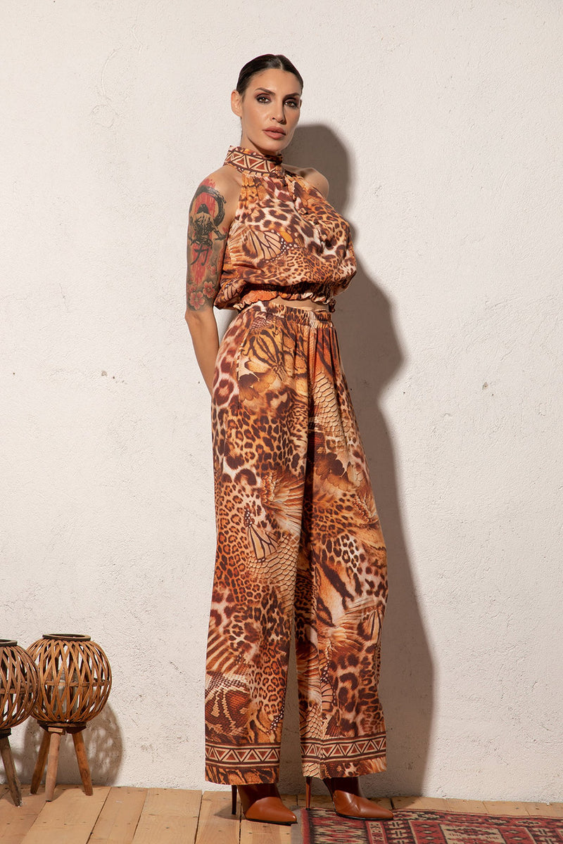 TWILL VISCOSE LOOSE FIT PANTS WITH POCKETS - LEO SAND