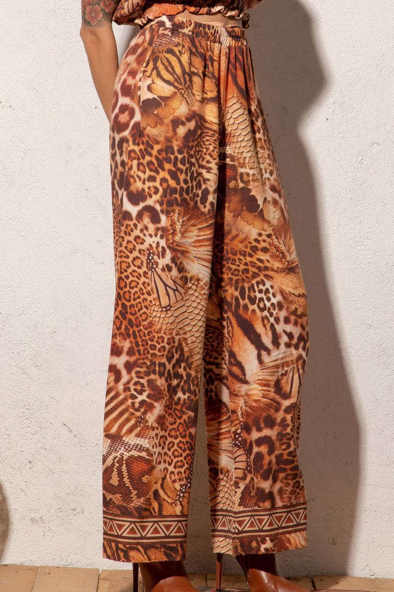 TWILL VISCOSE LOOSE FIT PANTS WITH POCKETS - LEO SAND