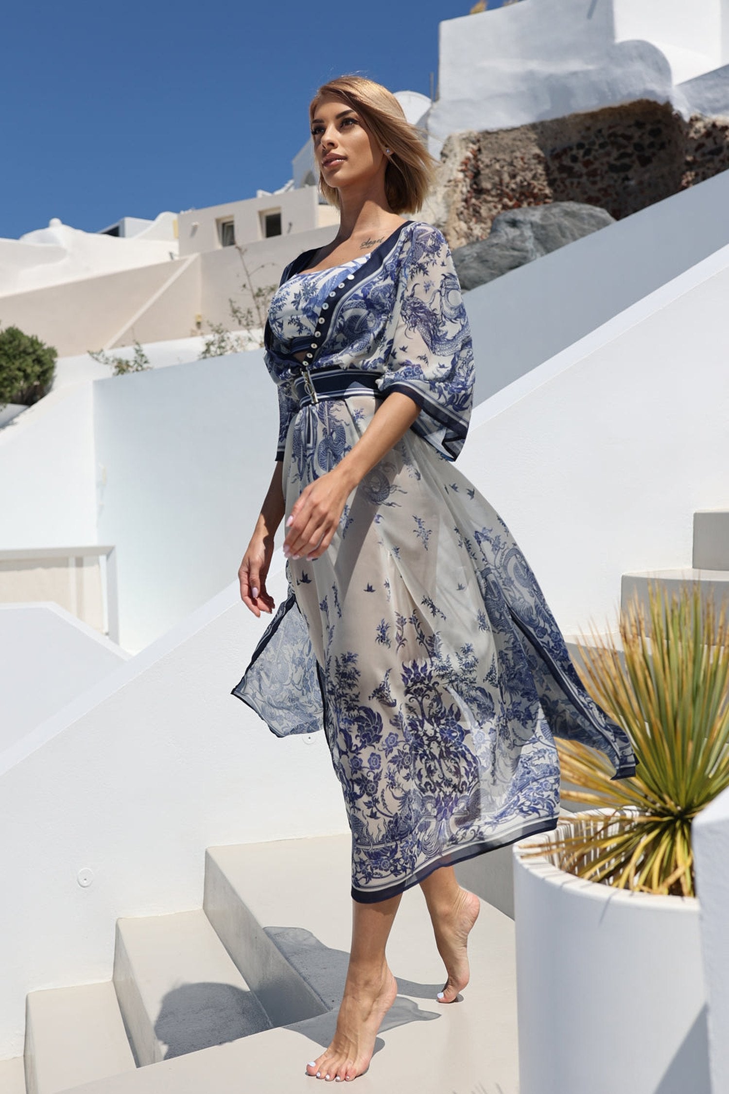 CHIFFON CAFTAN DRESS - ASIA SKY
