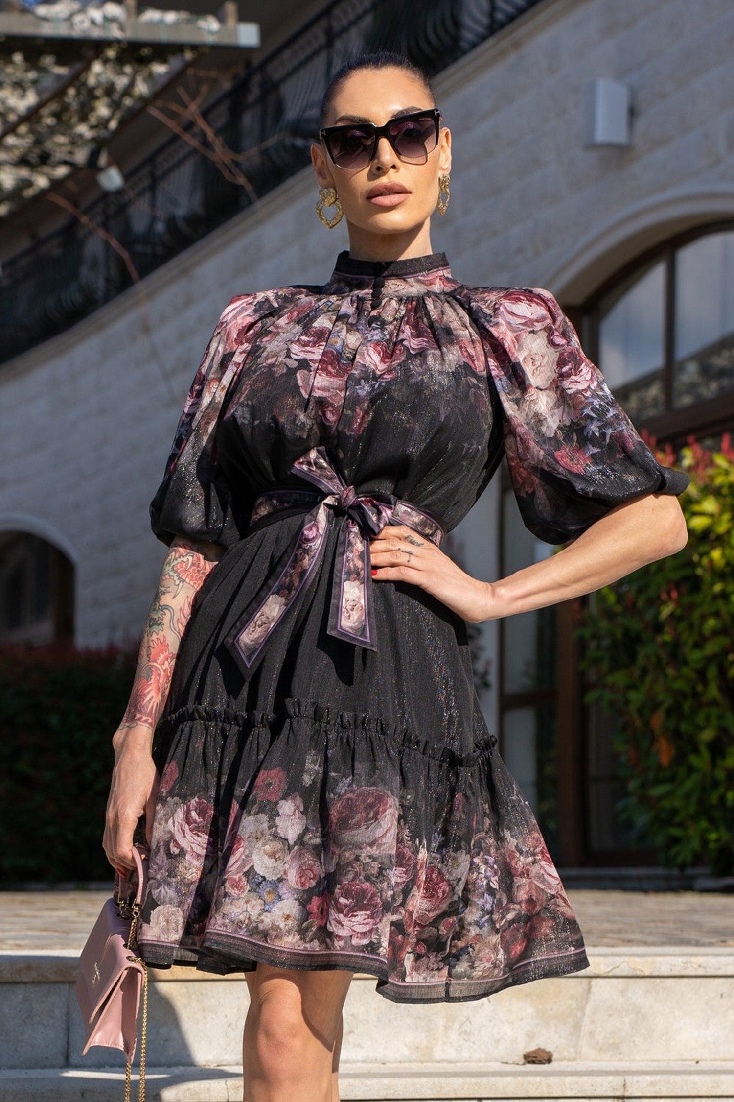 VESTITO CON MANICHE A SBUFFO - FIORI VINTAGE