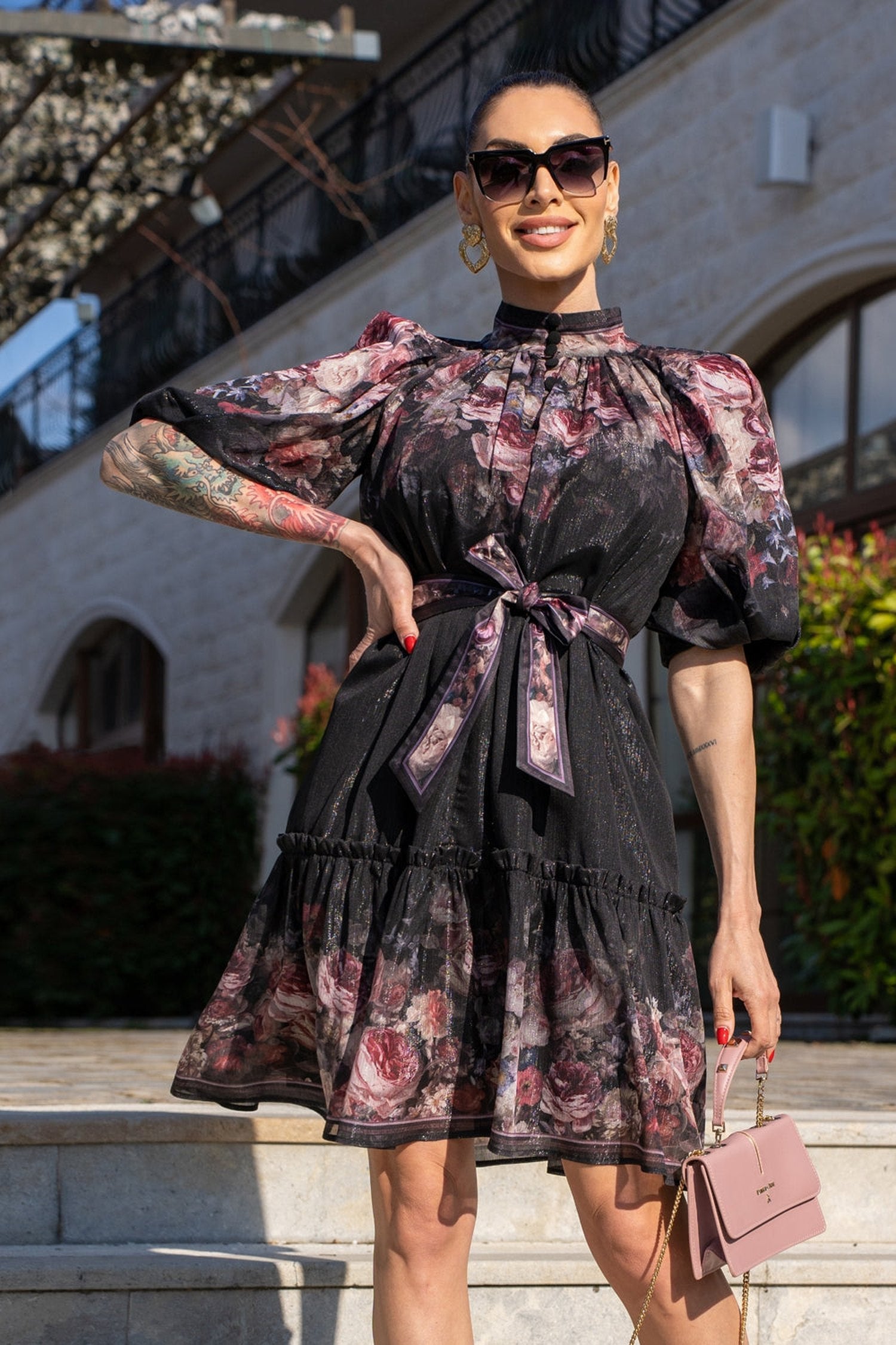 VESTITO CON MANICHE A SBUFFO - FIORI VINTAGE