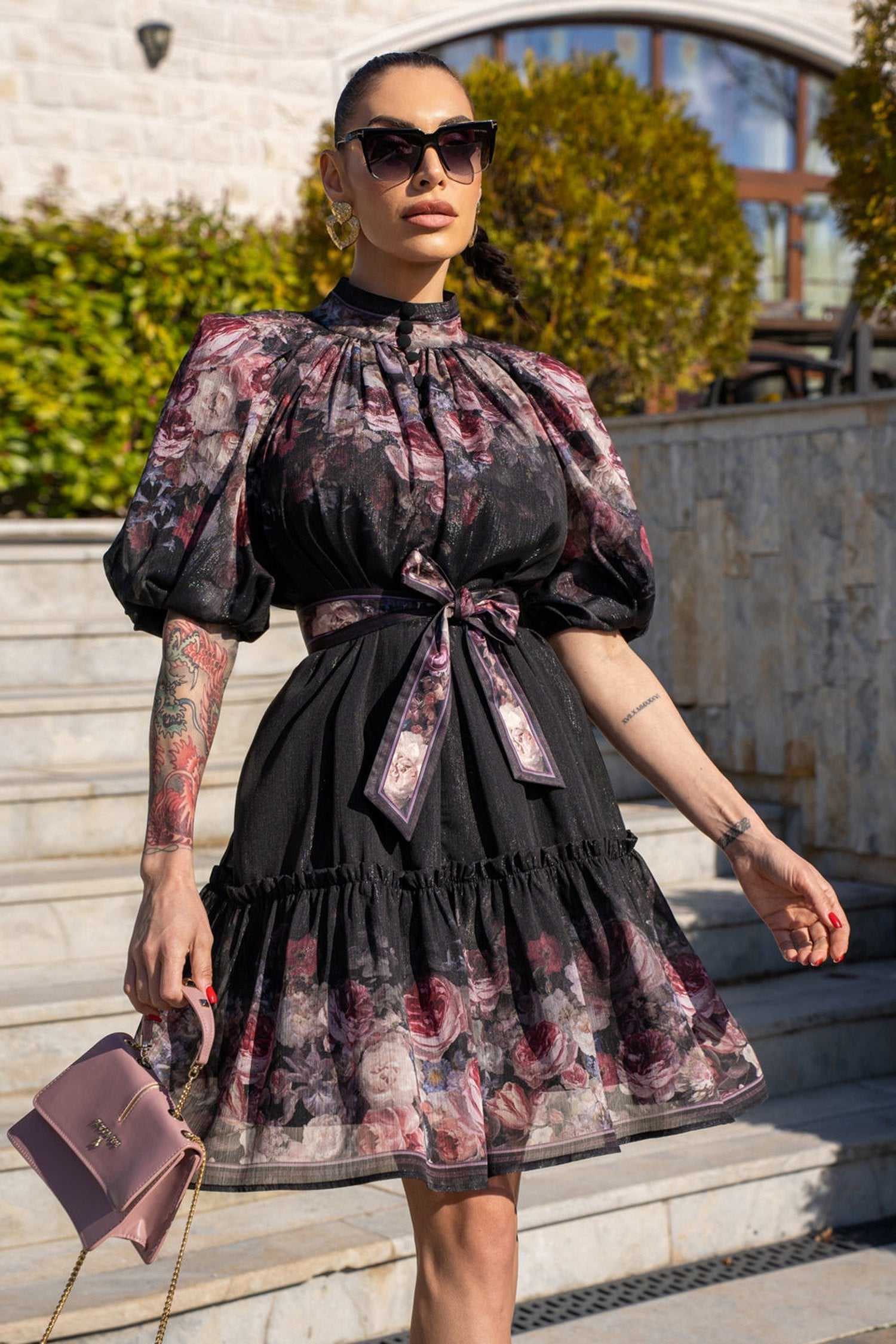VESTITO CON MANICHE A SBUFFO - FIORI VINTAGE