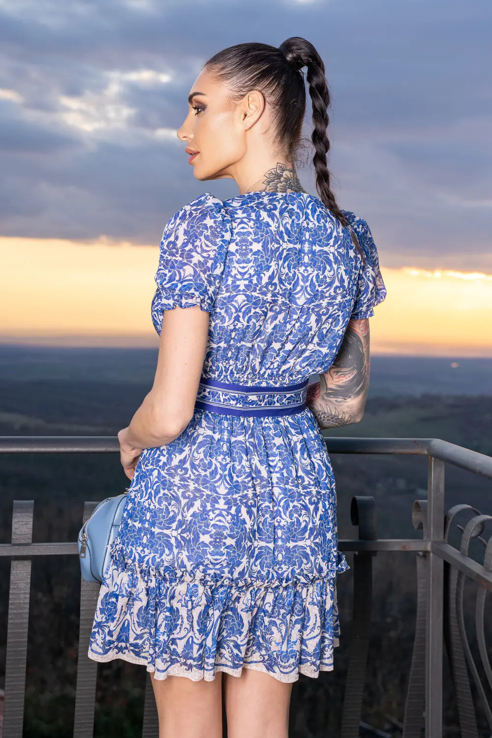 FLARED SILK COTTON DRESS - ASIA SKY