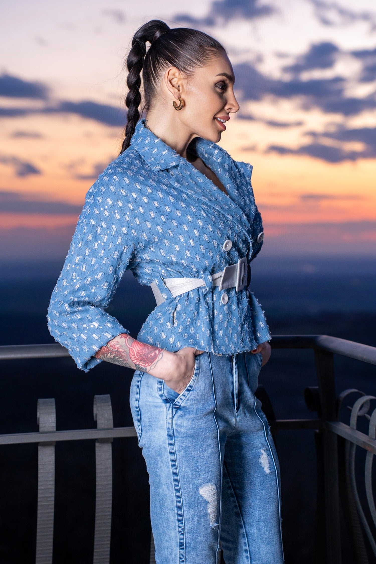 DENIM JACKET WITH BROCADE - ESSENTIALS