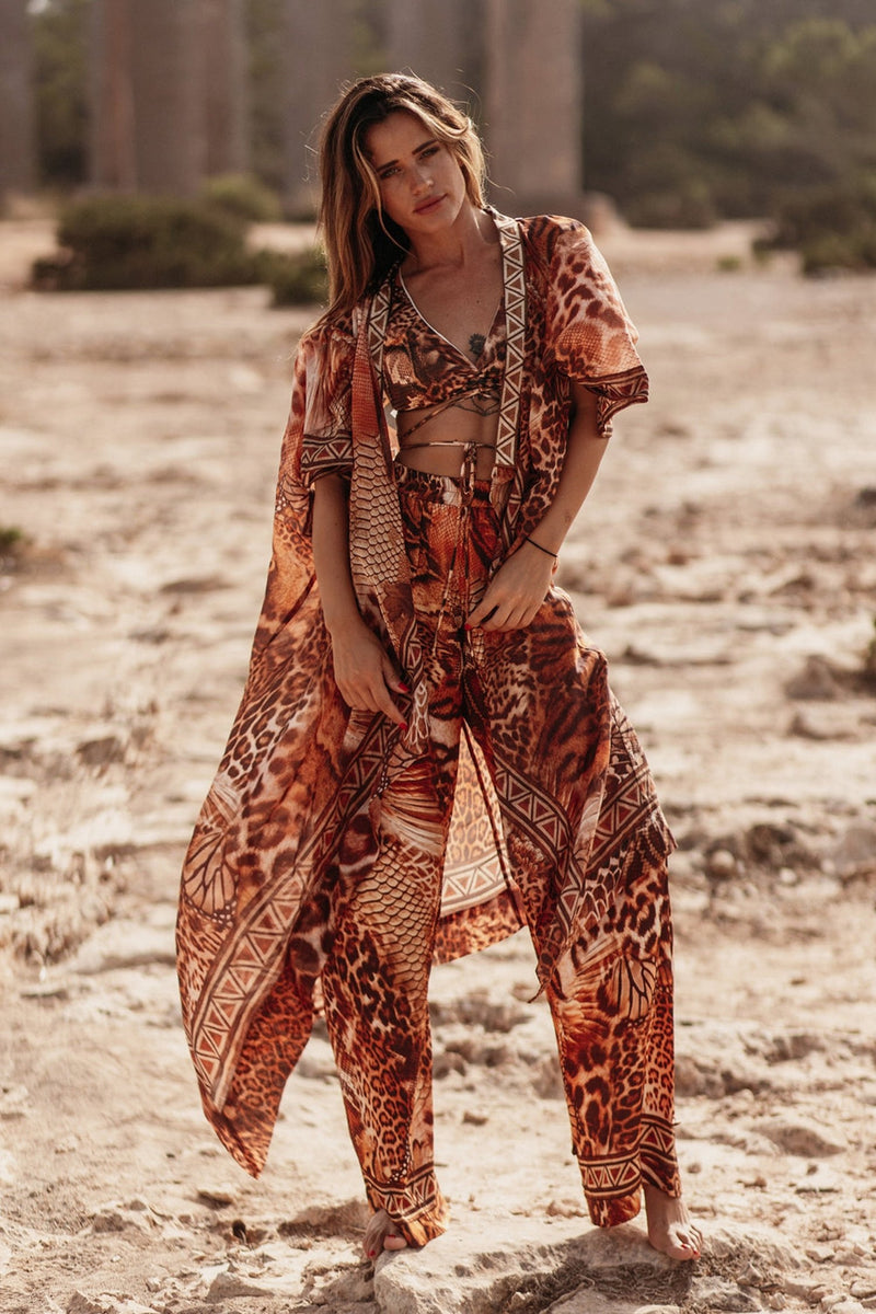 TWILL VISCOSE LOOSE FIT PANTS WITH POCKETS - LEO SAND