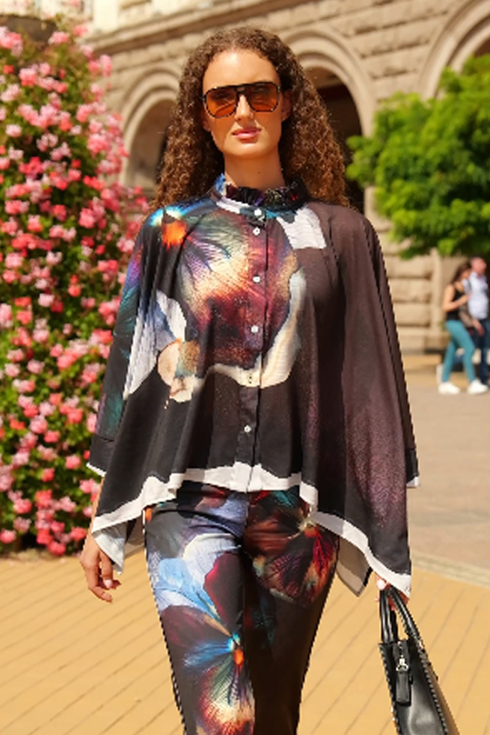 SQUARE TUNIC WITH RUFFLED COLLAR - VIOLET