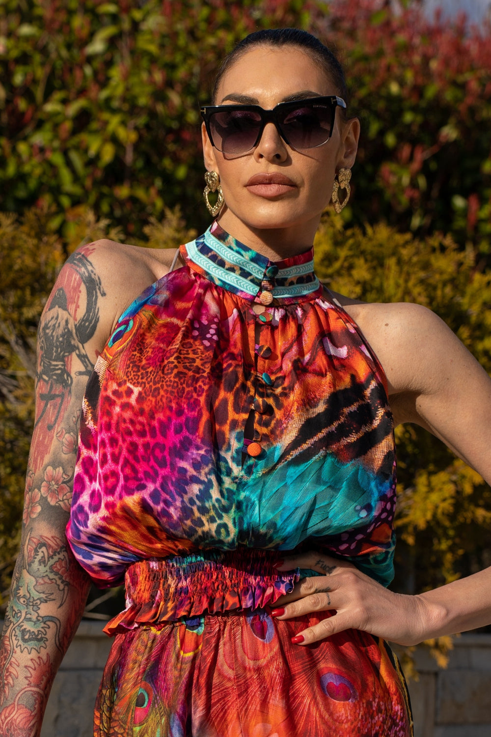 VISCOSE SATIN CROP TOP - LEO NEON WILD