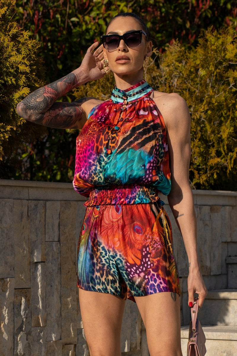 PANTALONCINI IN VISCOSA DI RASO DA DONNA - LEO NEON WILD