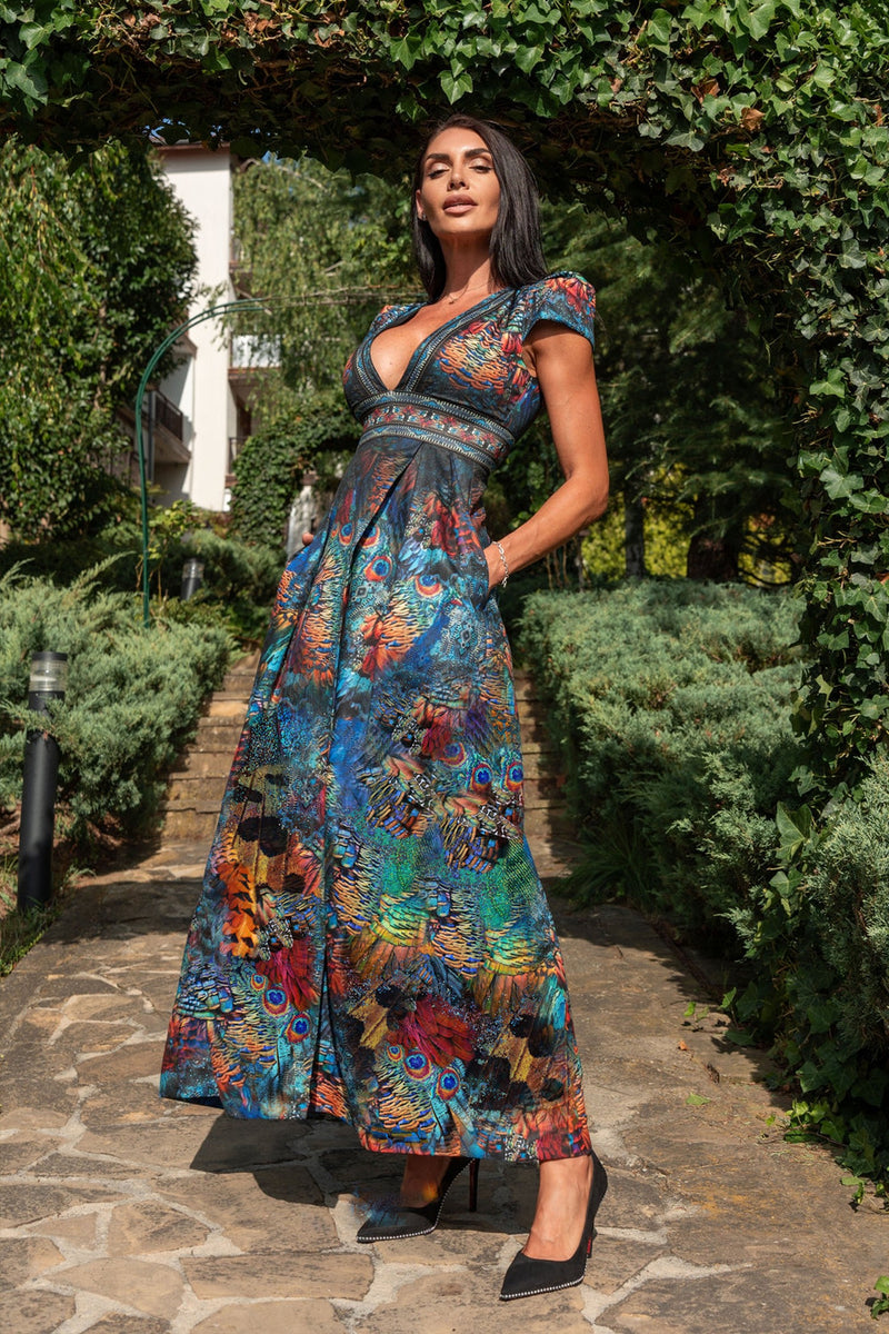 EMPIRE WAIST MAXI DRESS  WITH LINEN FEEL - AMAZONIA JIORO ДЪЛГА РОКЛЯ С УСЕЩАНЕ ЗА ЛЕН - AMAZONIA JIORO