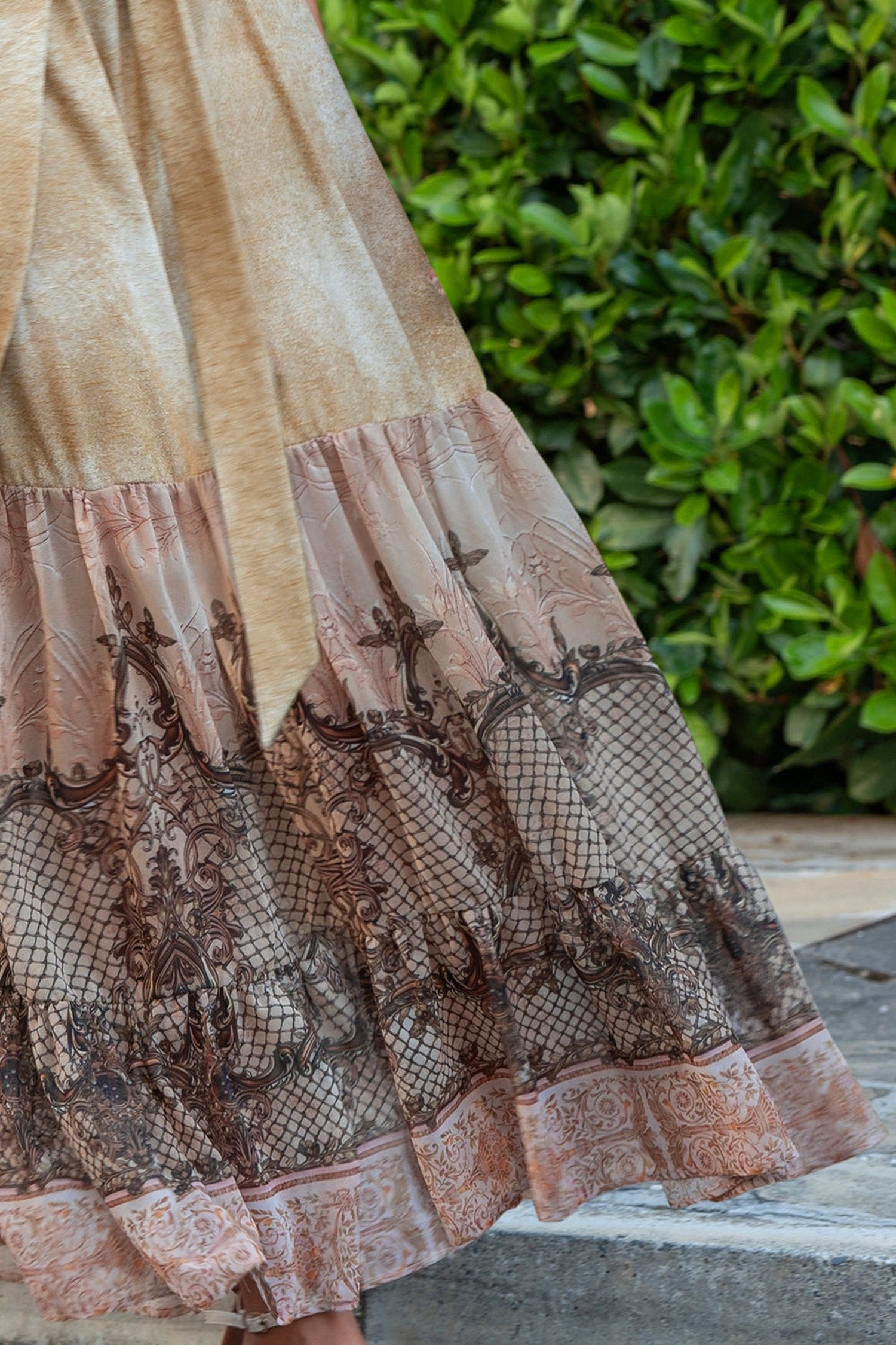 LONG COTTON DRESS WITH CHIFFON RUFFLES - BAROQUE FLOWERS