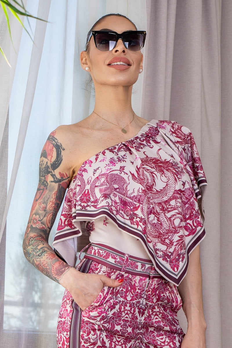 Elegantný top s odhaleným ramenom - Asia Bordeaux