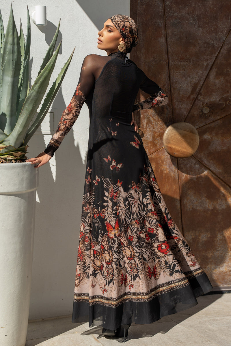 SQUARE VISCOSE HEADSCARF - MIDNIGHT BUTTERFLIES JIORO КВАДРАТНА КЪРПА ЗА ГЛАВА ОТ ВИСКОЗА - MIDNIGHT BUTTERFLIES JIORO