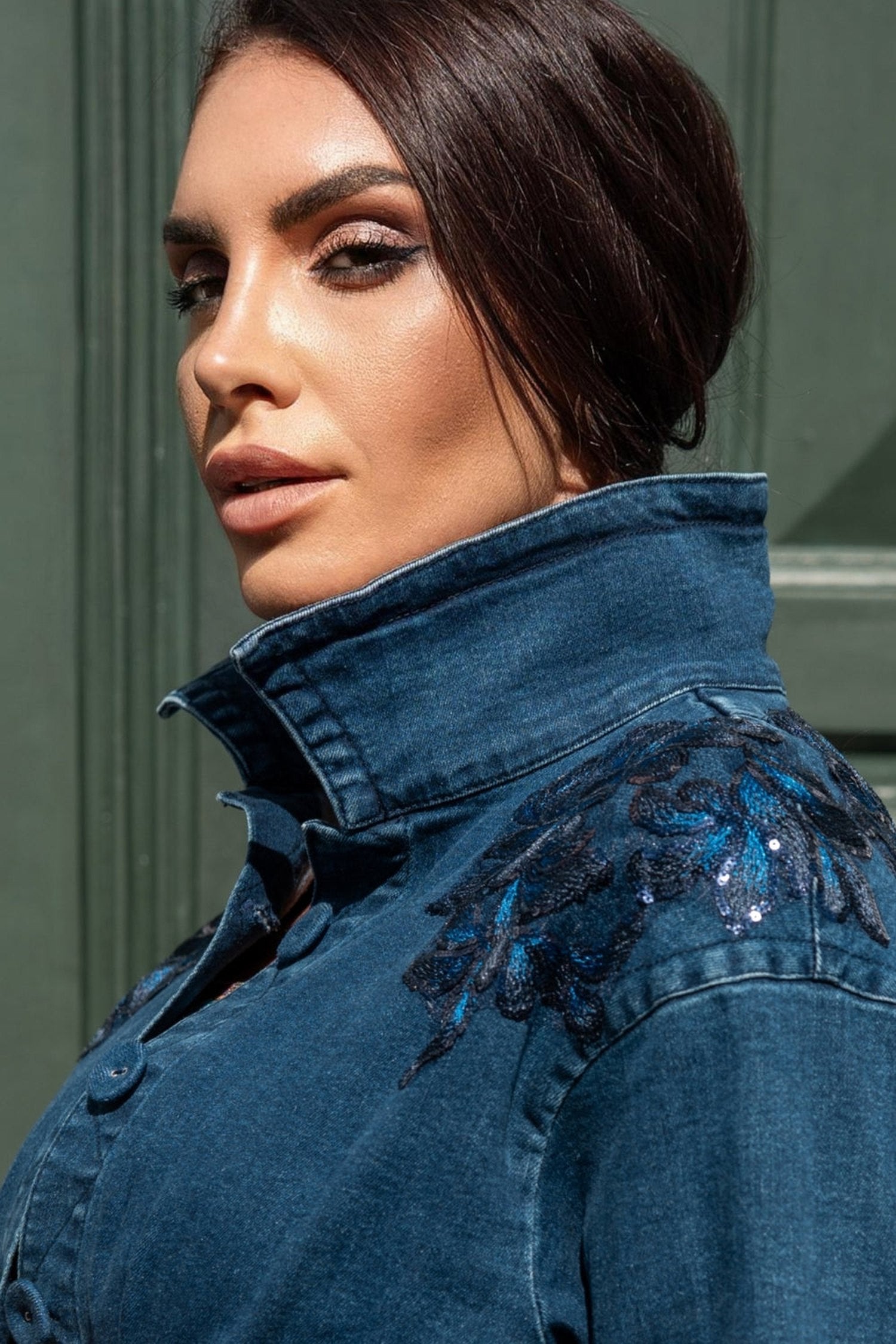 Blazer en denim avec applications en dentelle - Essentiels