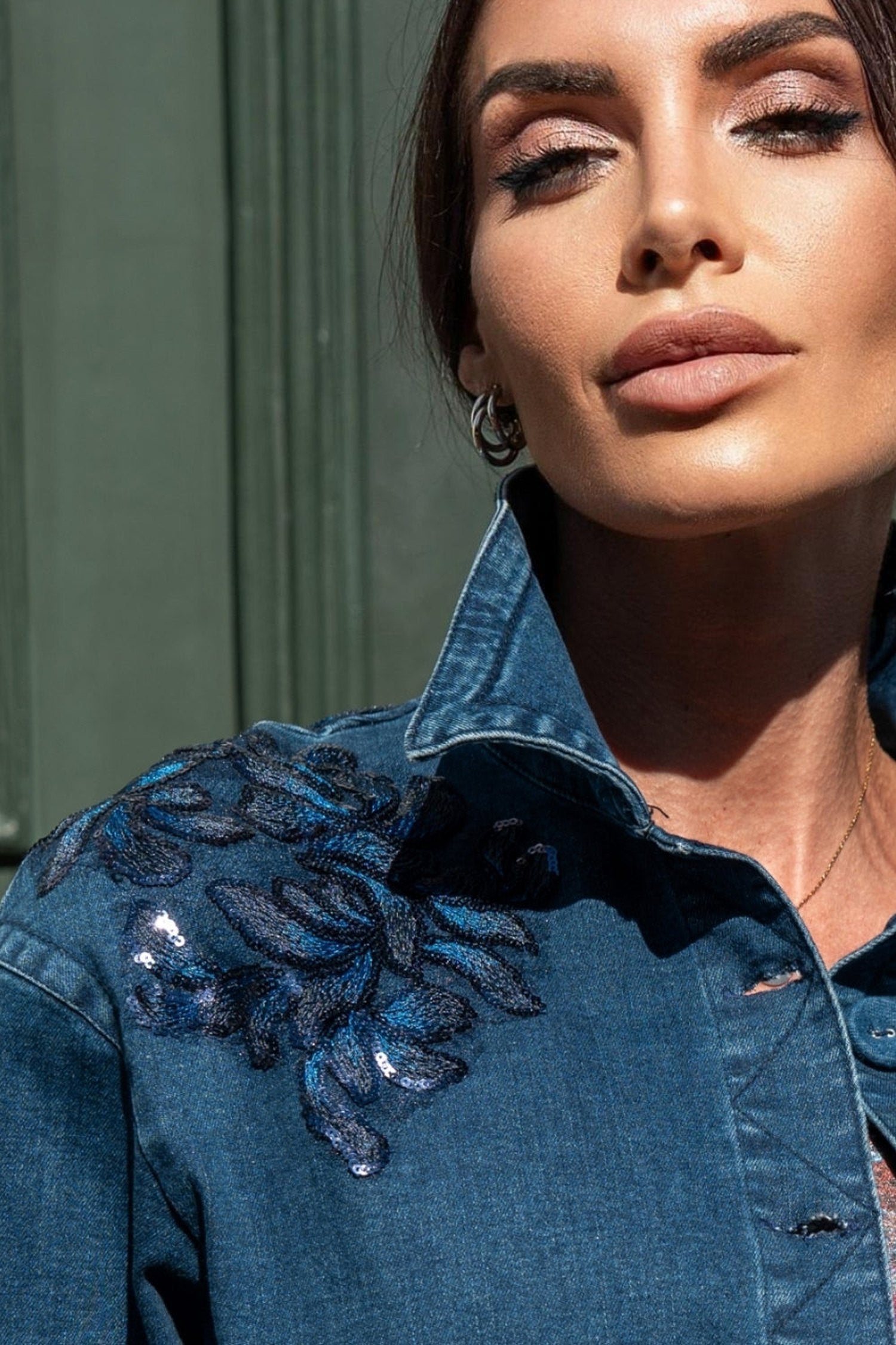 Blazer en denim avec applications en dentelle - Essentiels