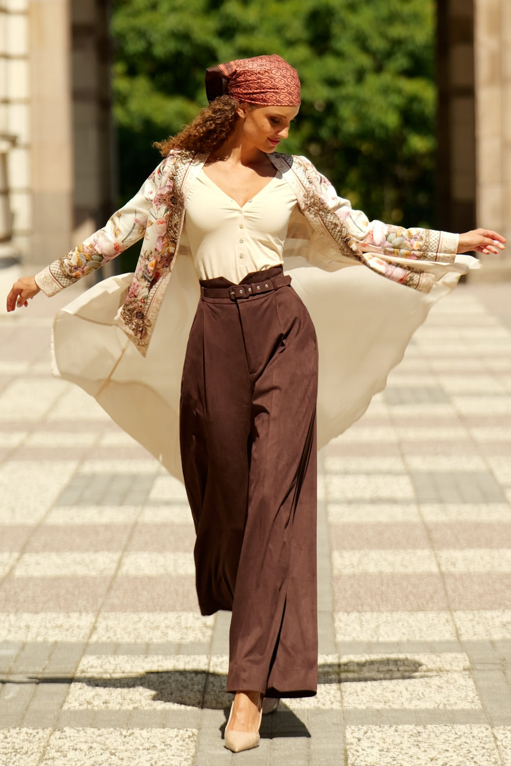 Elegantní šál s šifónem - barokní květiny