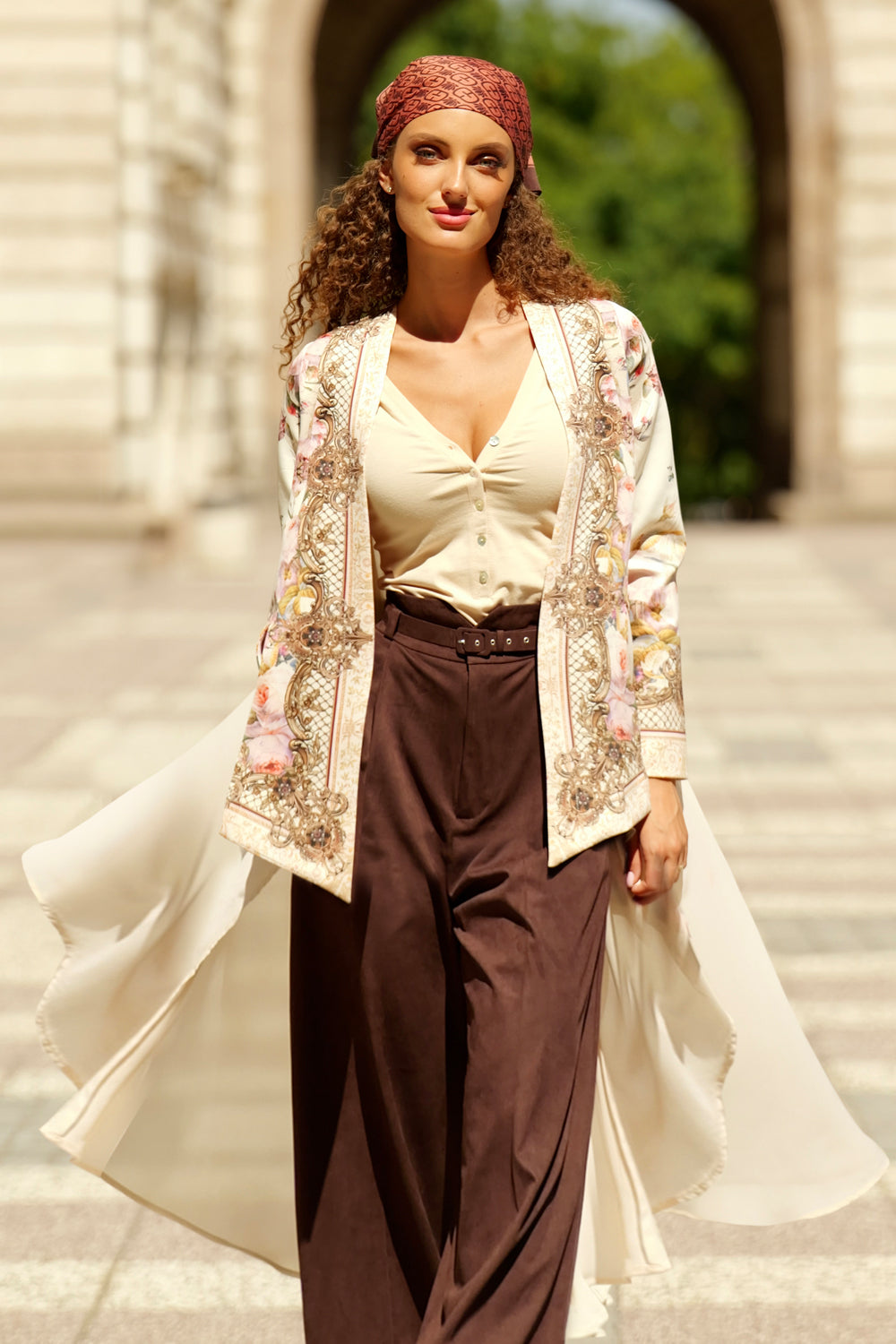 Elegantní šál s šifónem - barokní květiny