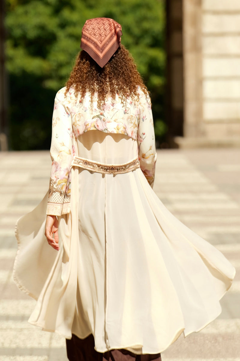 ELEGANT PRINTED CARDIGAN WITH CHIFFON BACK - BAROQUE FLOWERS