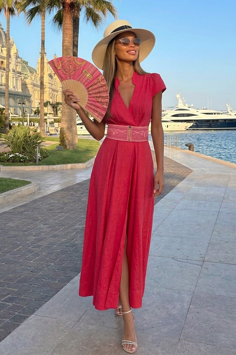 LANGES LEINENKLEID MIT SCHWINGEN IN FUCHSIA – ESSENTIALS