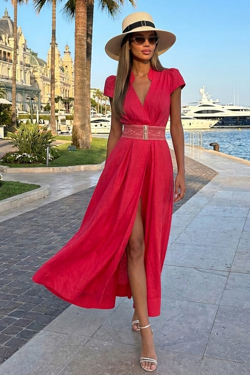 LANGES LEINENKLEID MIT SCHWINGEN IN FUCHSIA – ESSENTIALS