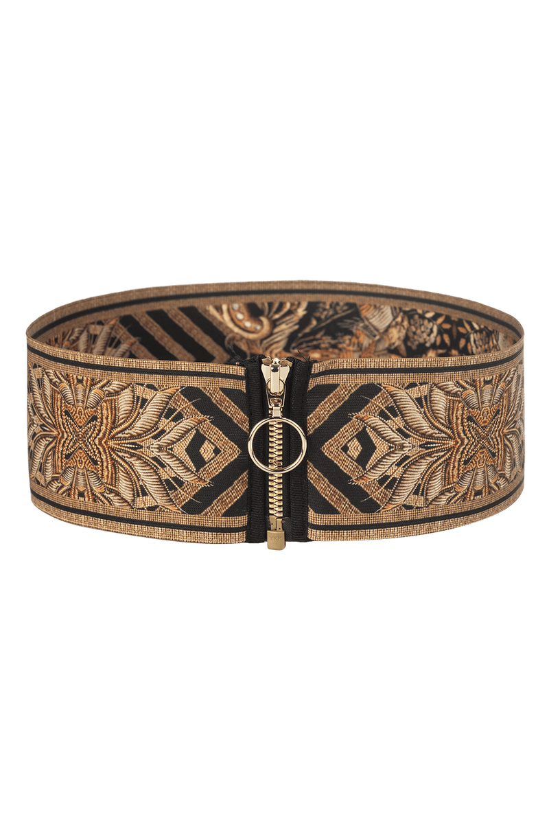 WIDE ELASTIC BELT WITH ZIPPER - GOLDEN STRIPES