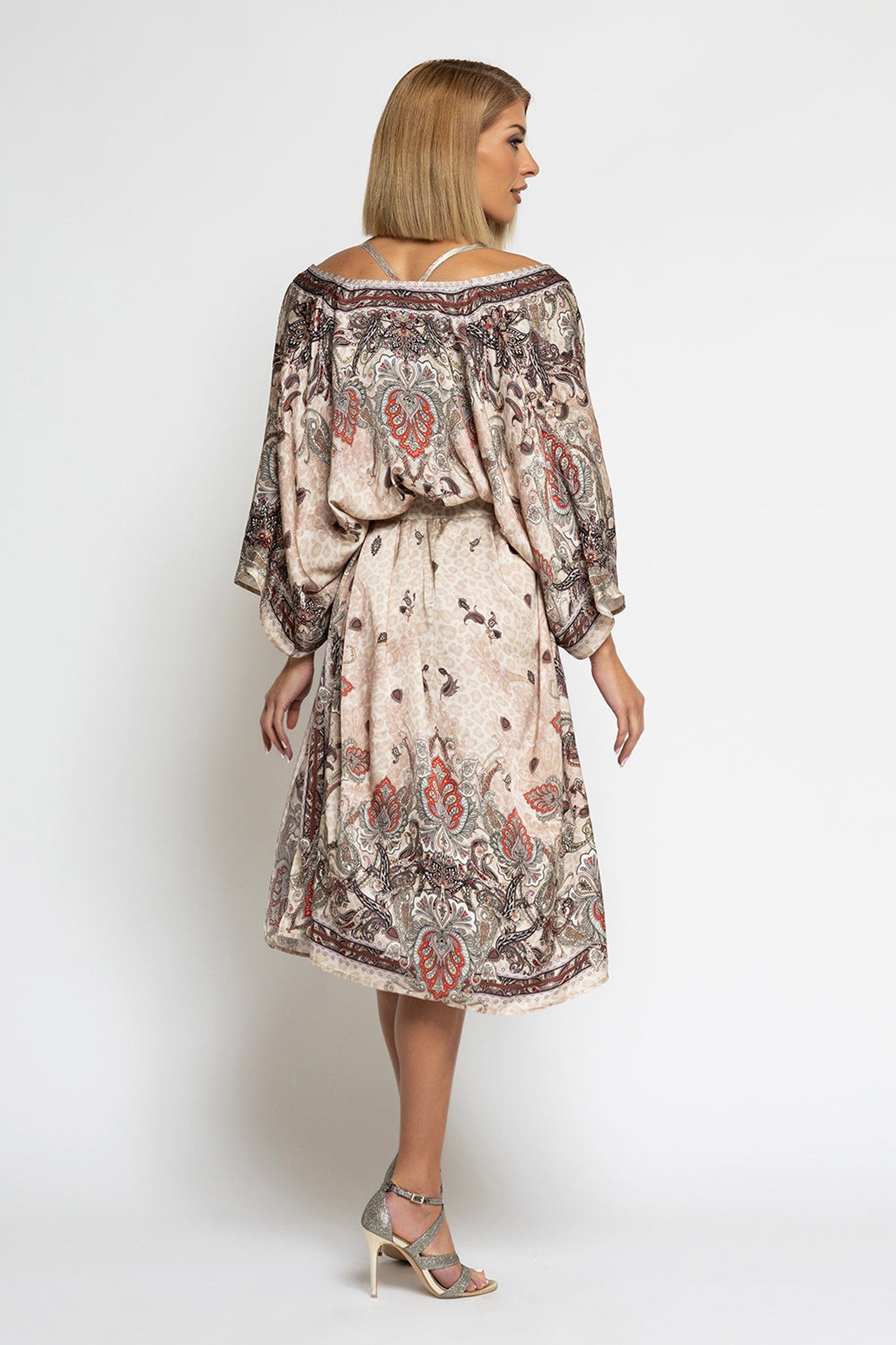 SATIN VISCOSE CAFTAN - PAISLEY BEIGE