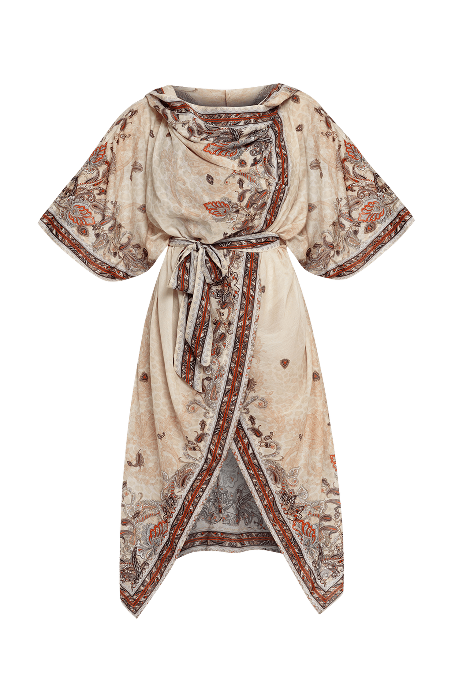 SILK AND COTTON KIMONO WITH HOOD – PAISLEY BEIGE