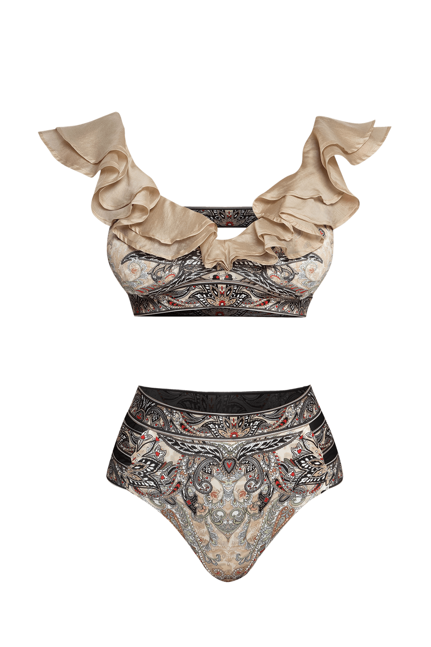 HIGH-WAISTED BIKINI BOTTOMS – PAISLEY BEIGE