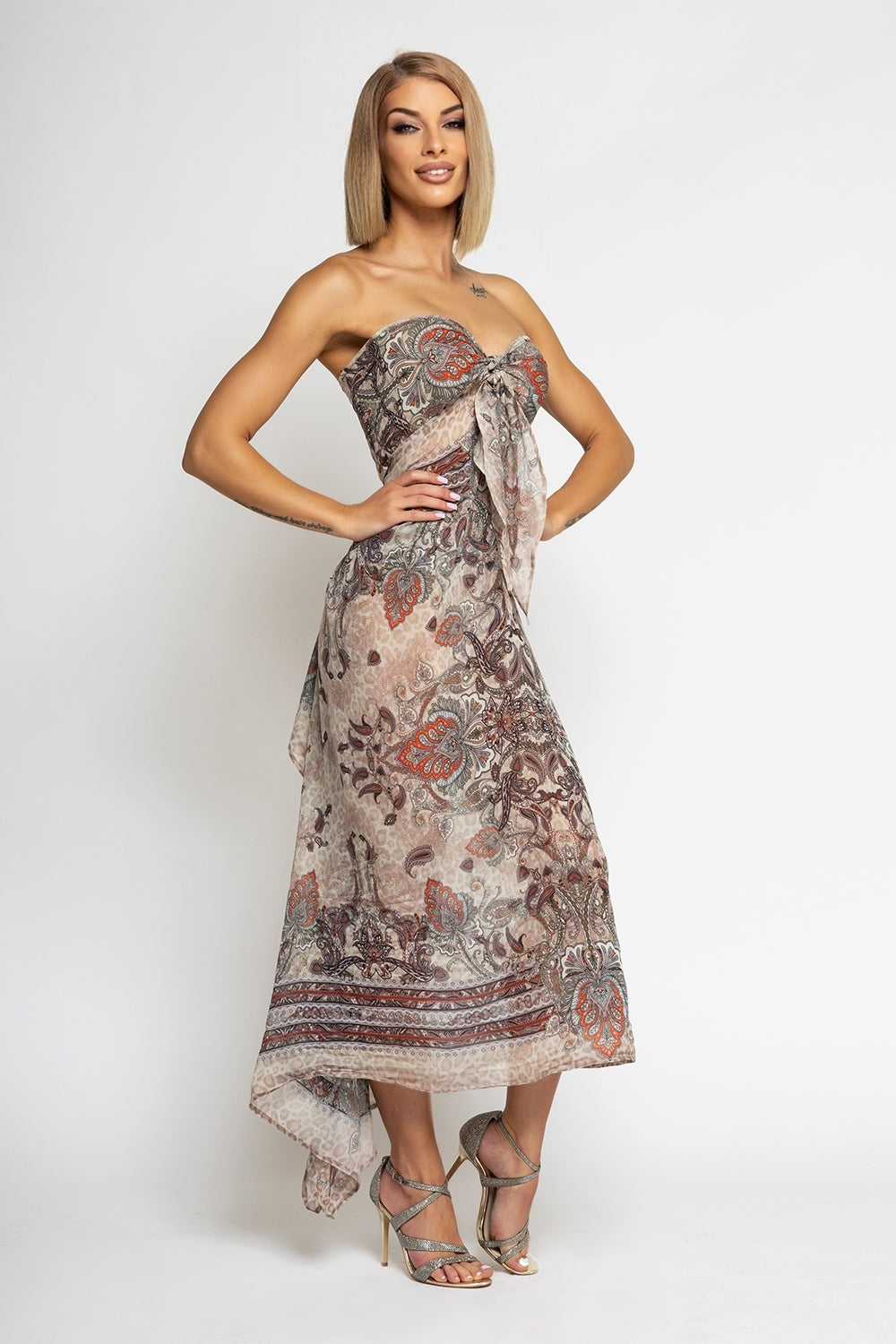 SILK VISCOSE SARONG & SCARF SET – PAISLEY BEIGE