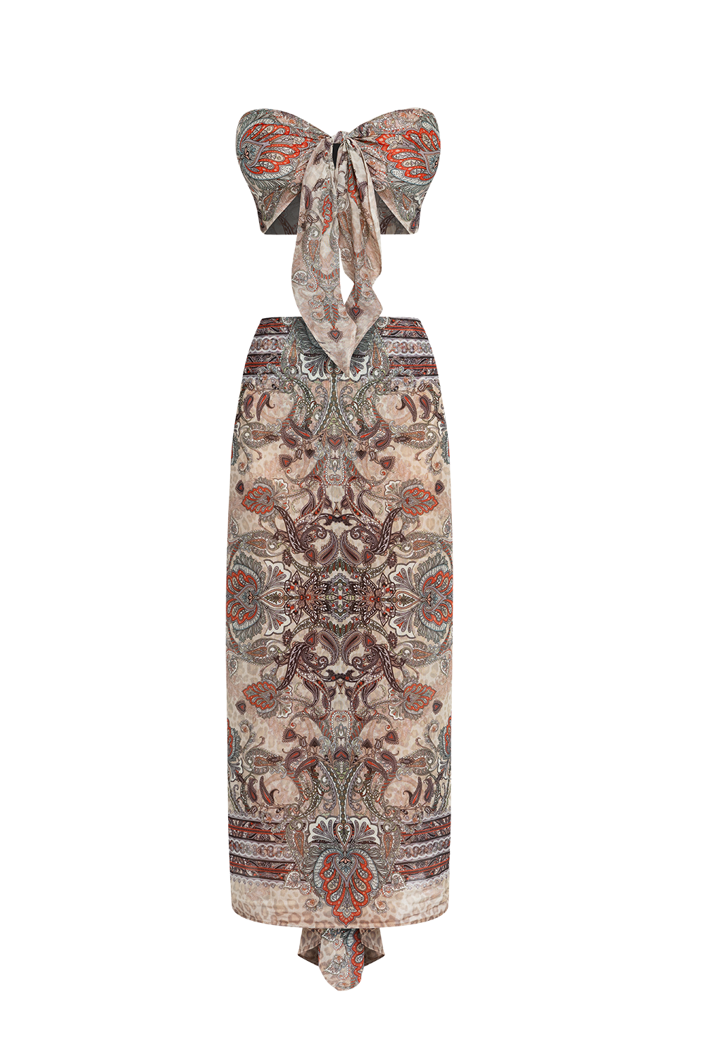 SILK VISCOSE SARONG & SCARF SET – PAISLEY BEIGE