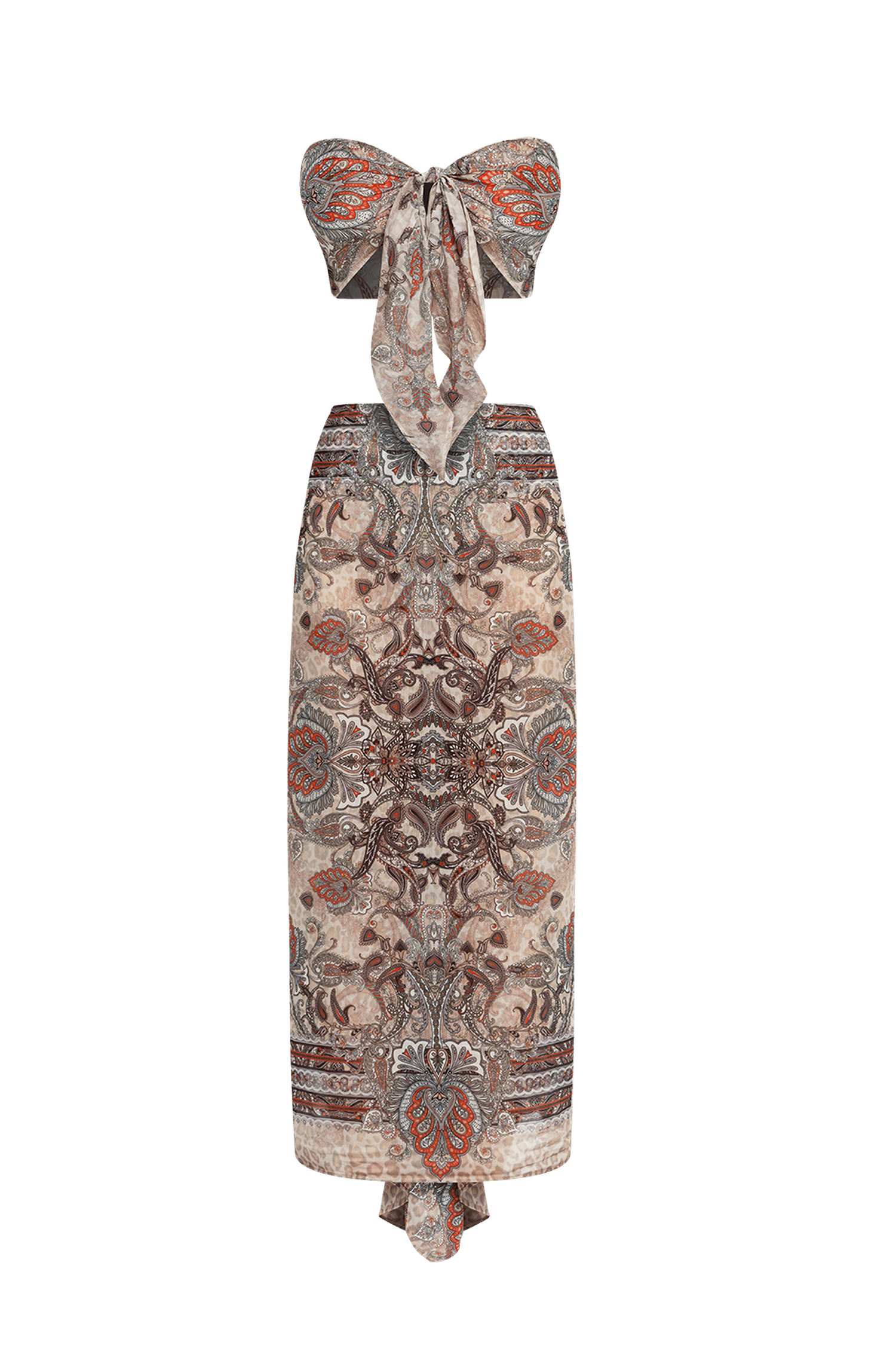 SILK VISCOSE SARONG & SCARF SET – PAISLEY BEIGE