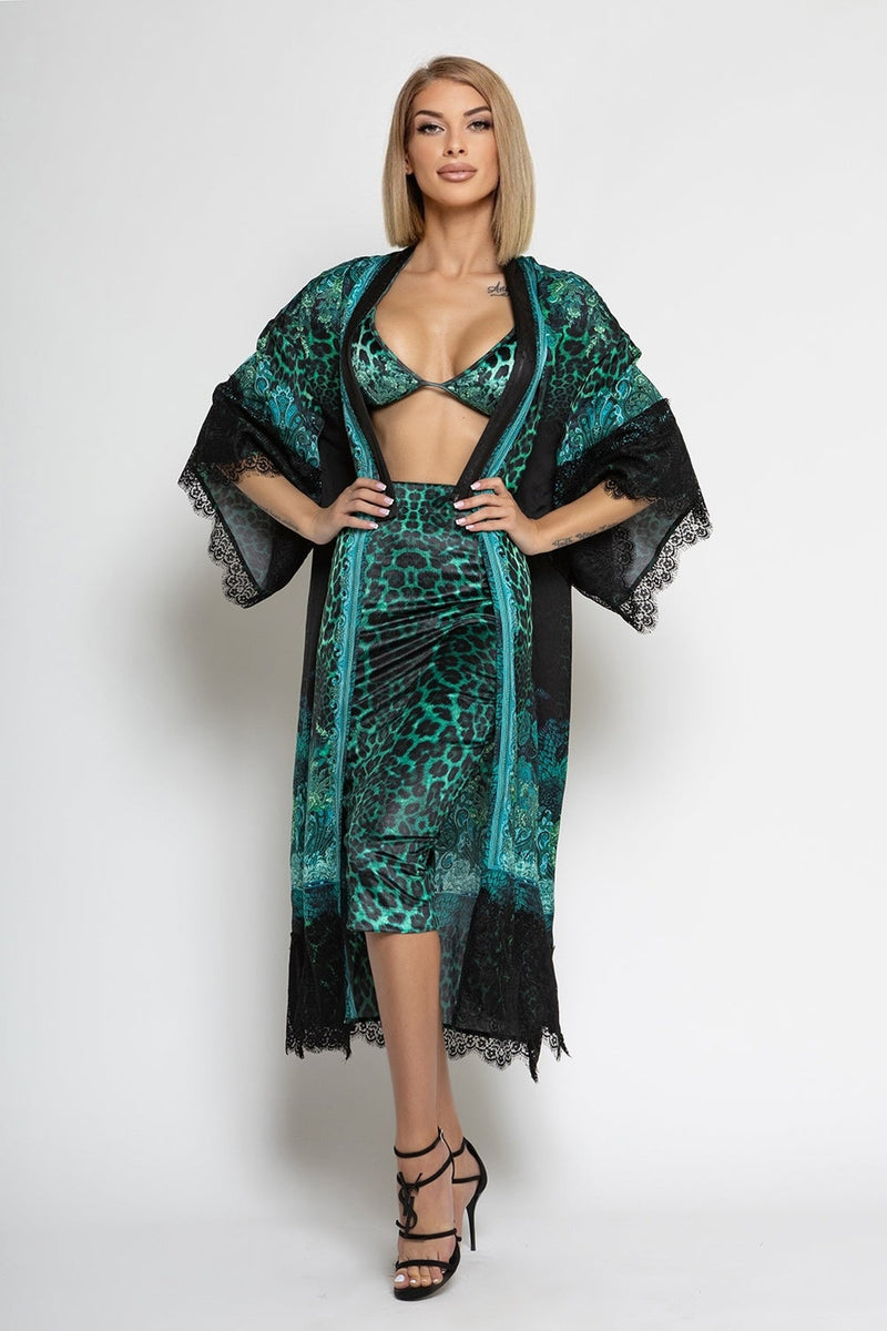 VISKOSE KIMONO - LEO NEON GRÜN