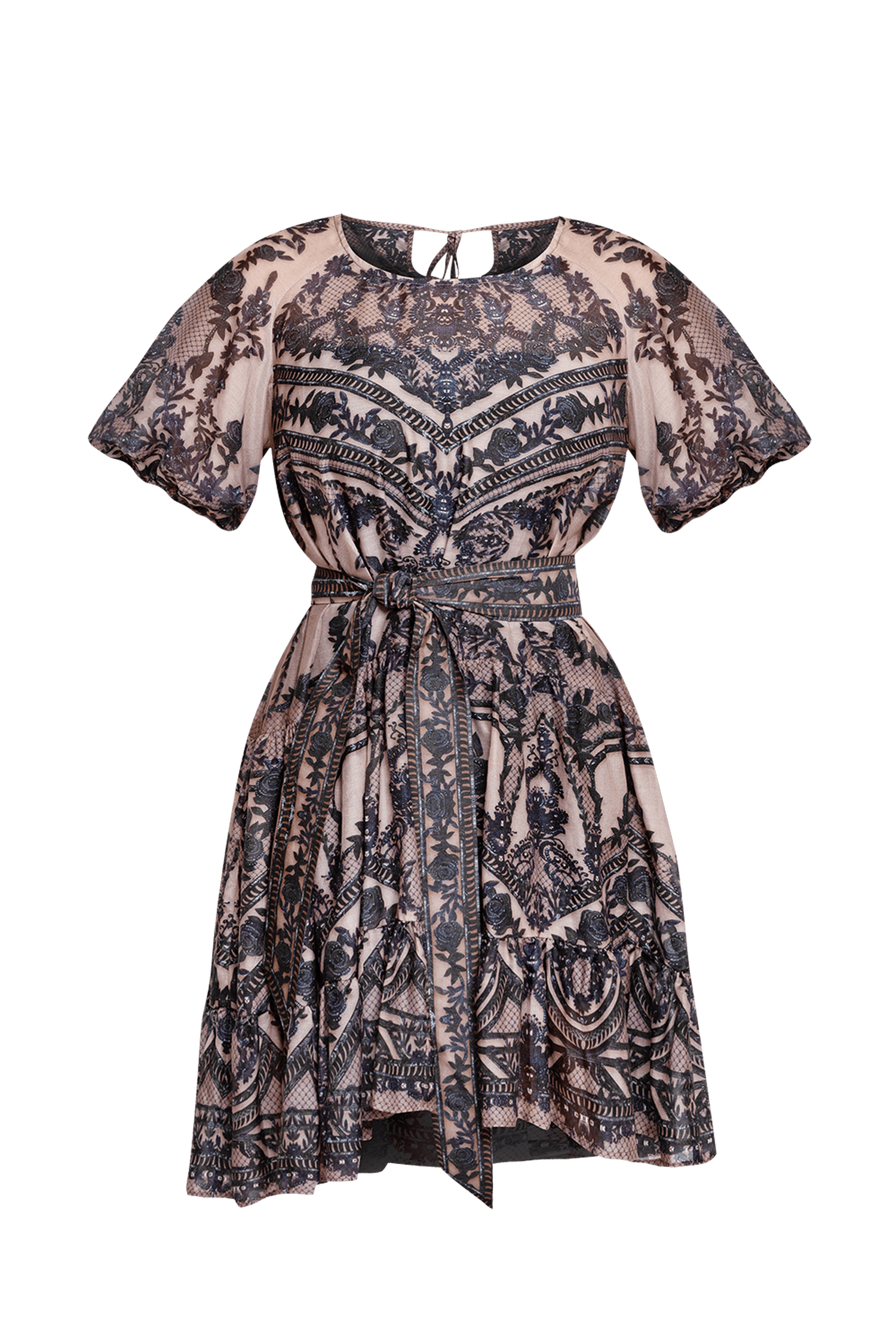 ŠATY Z HODVÁBNEJ VISKÓZY S VOLÁNOM - GRAFFITI POWDER