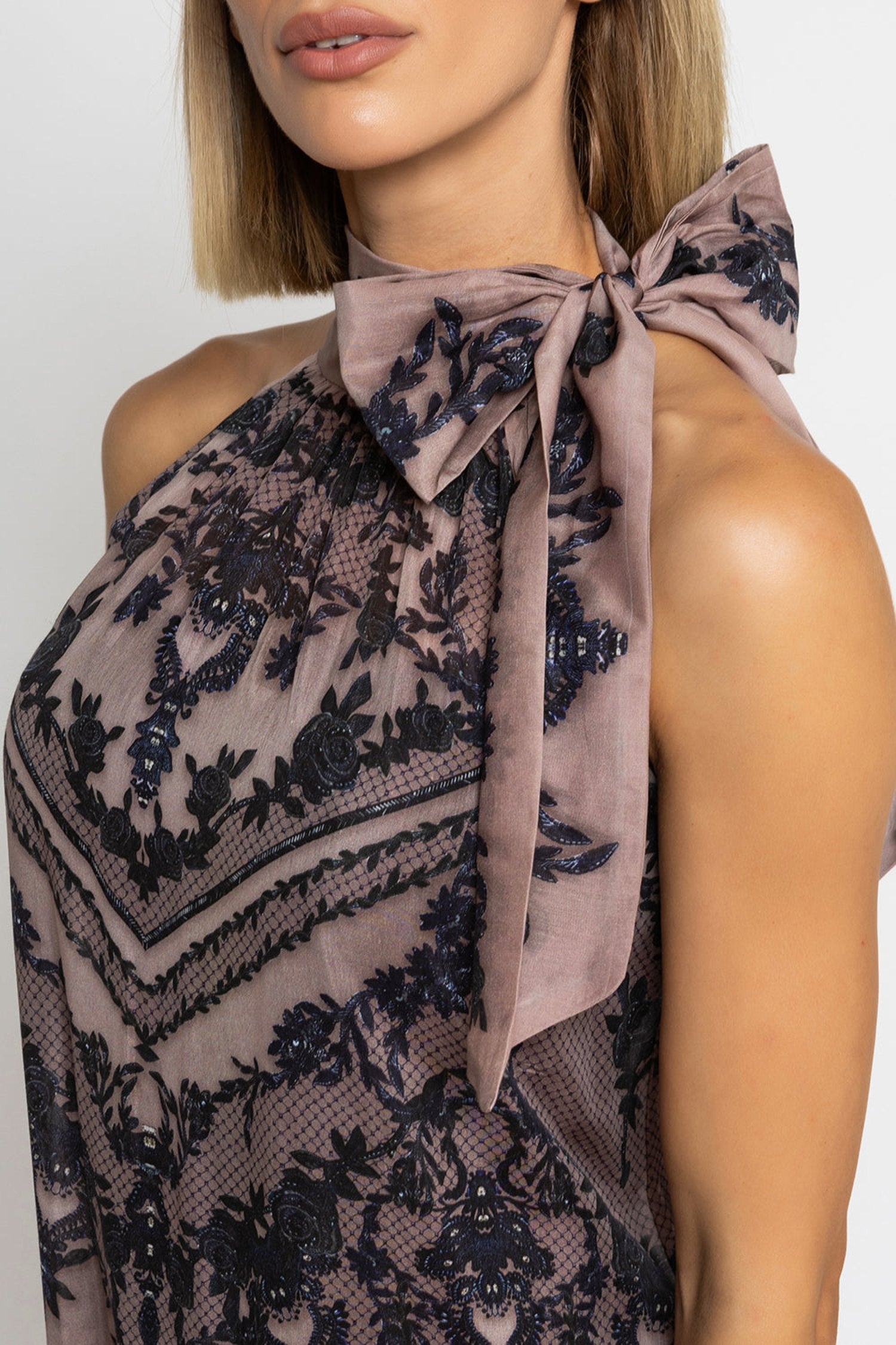 SILK VISCOSE LONG DRESS - GRAFFITI POWDER