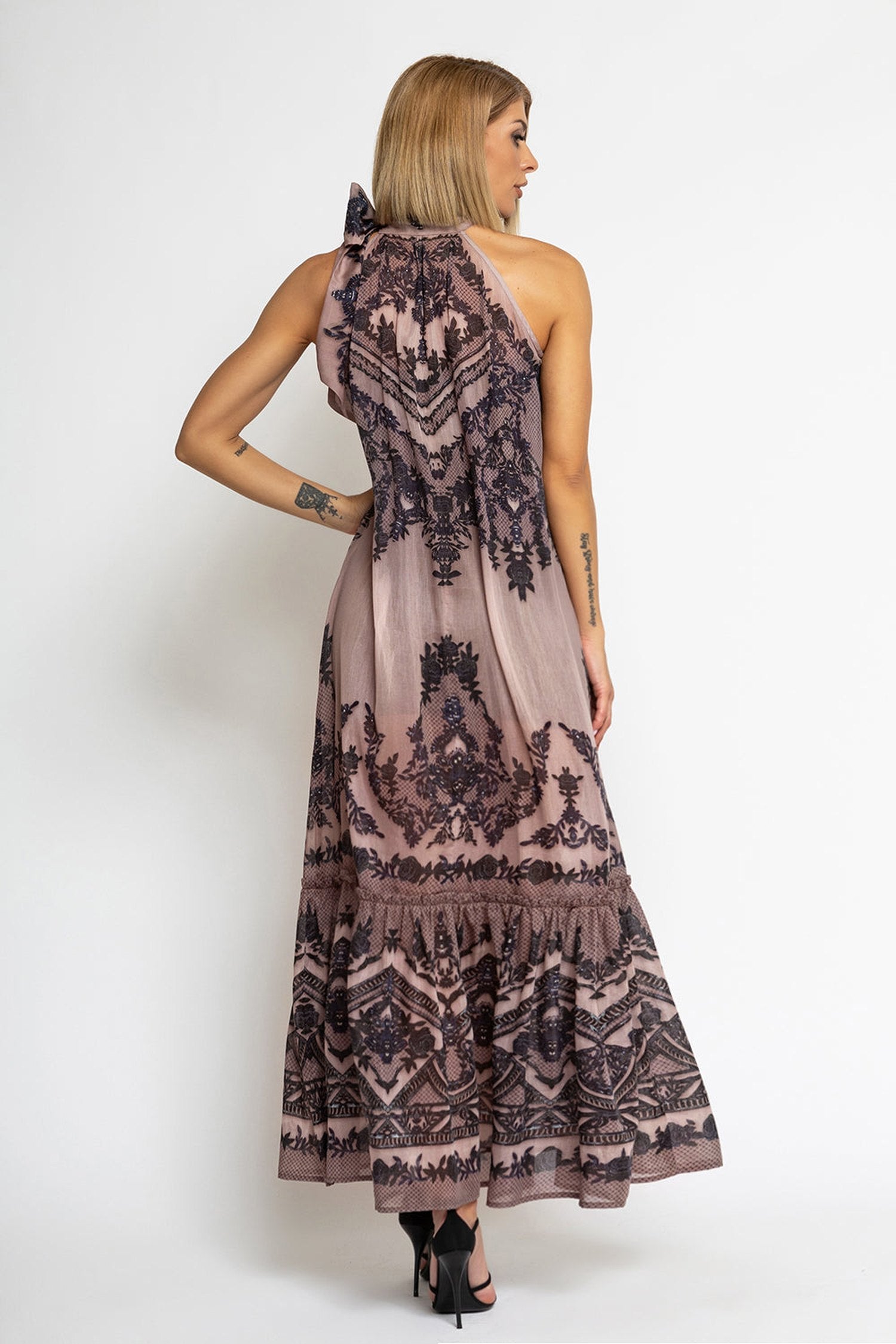 SILK VISCOSE LONG DRESS - GRAFFITI POWDER