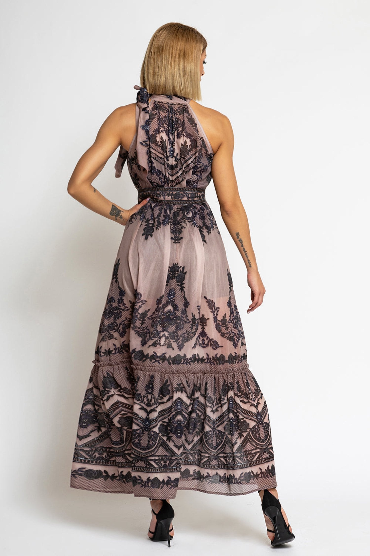 SILK VISCOSE LONG DRESS - GRAFFITI POWDER