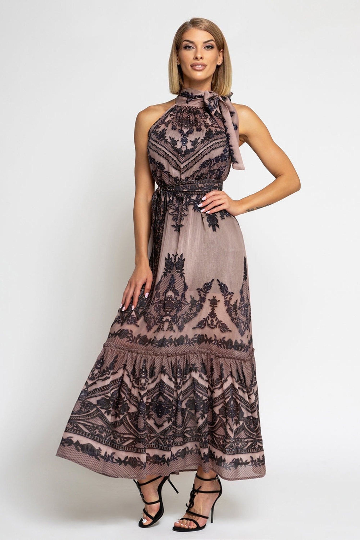 SILK VISCOSE LONG DRESS - GRAFFITI POWDER