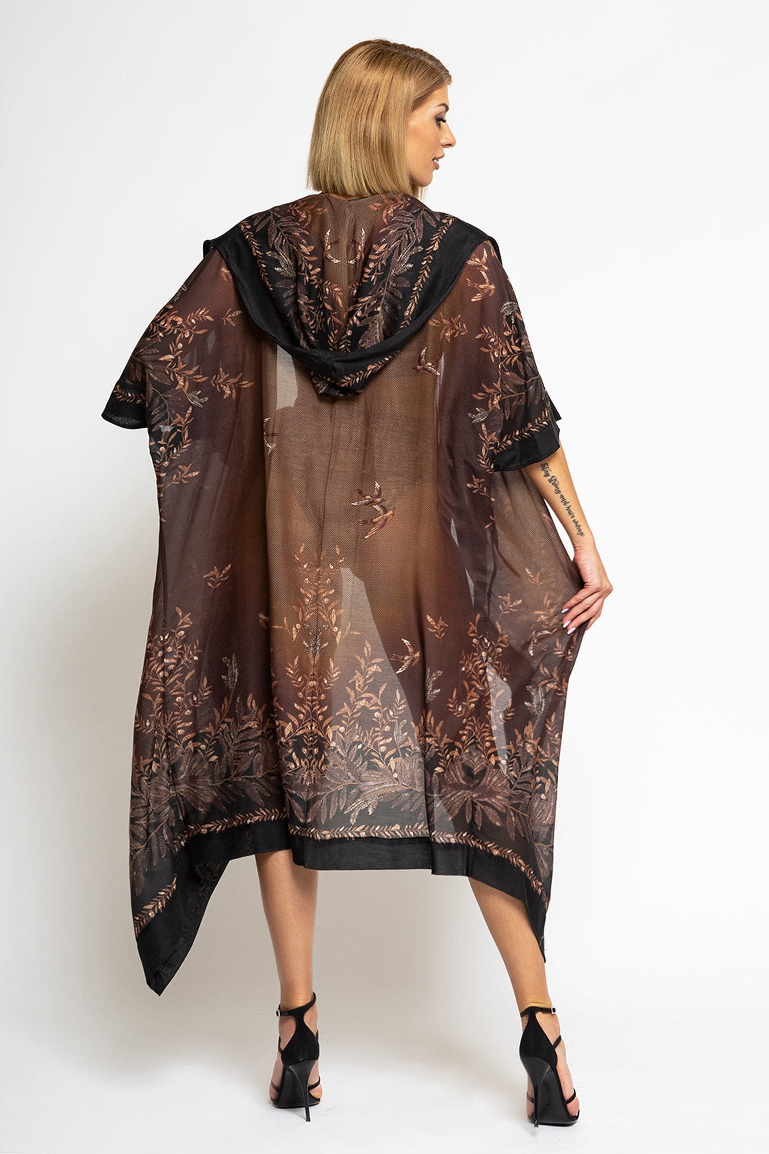 COTTON SILK KIMONO DRESS WITH HOOD - SECRET GARDEN