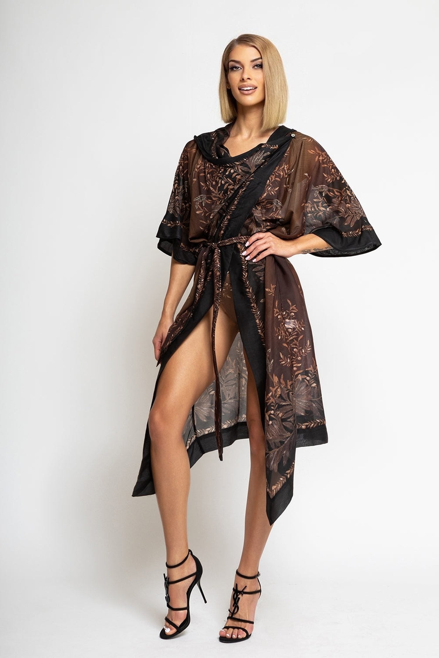 COTTON SILK KIMONO DRESS WITH HOOD - SECRET GARDEN