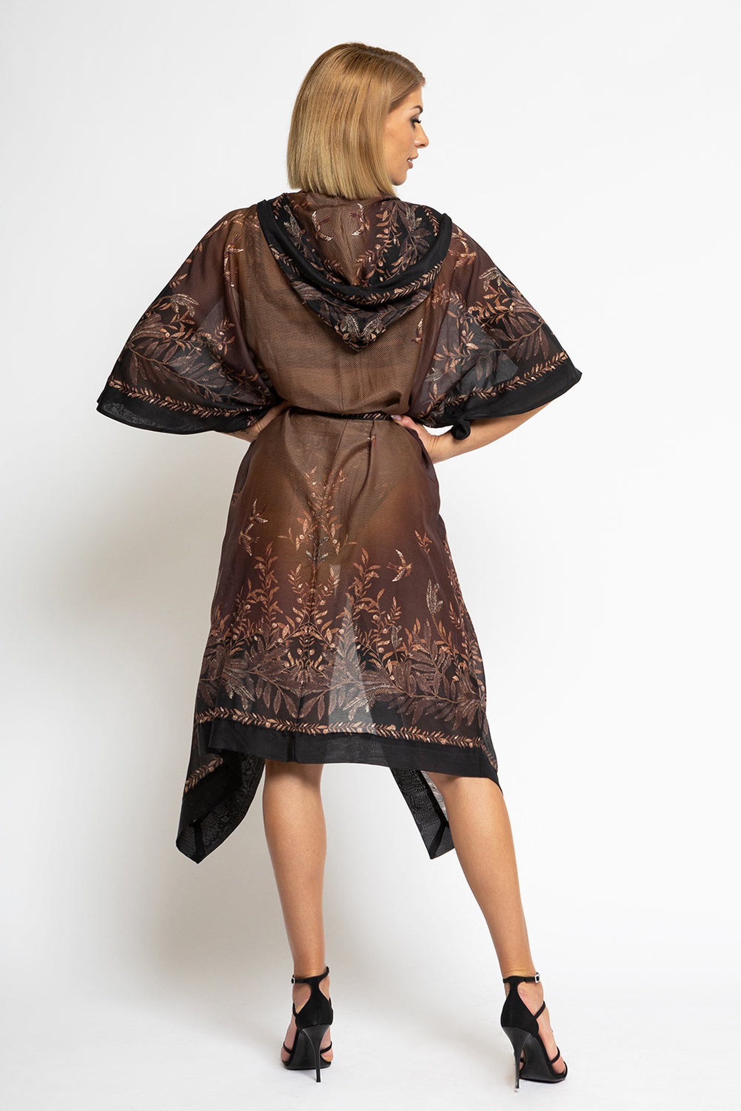COTTON SILK KIMONO DRESS WITH HOOD - SECRET GARDEN