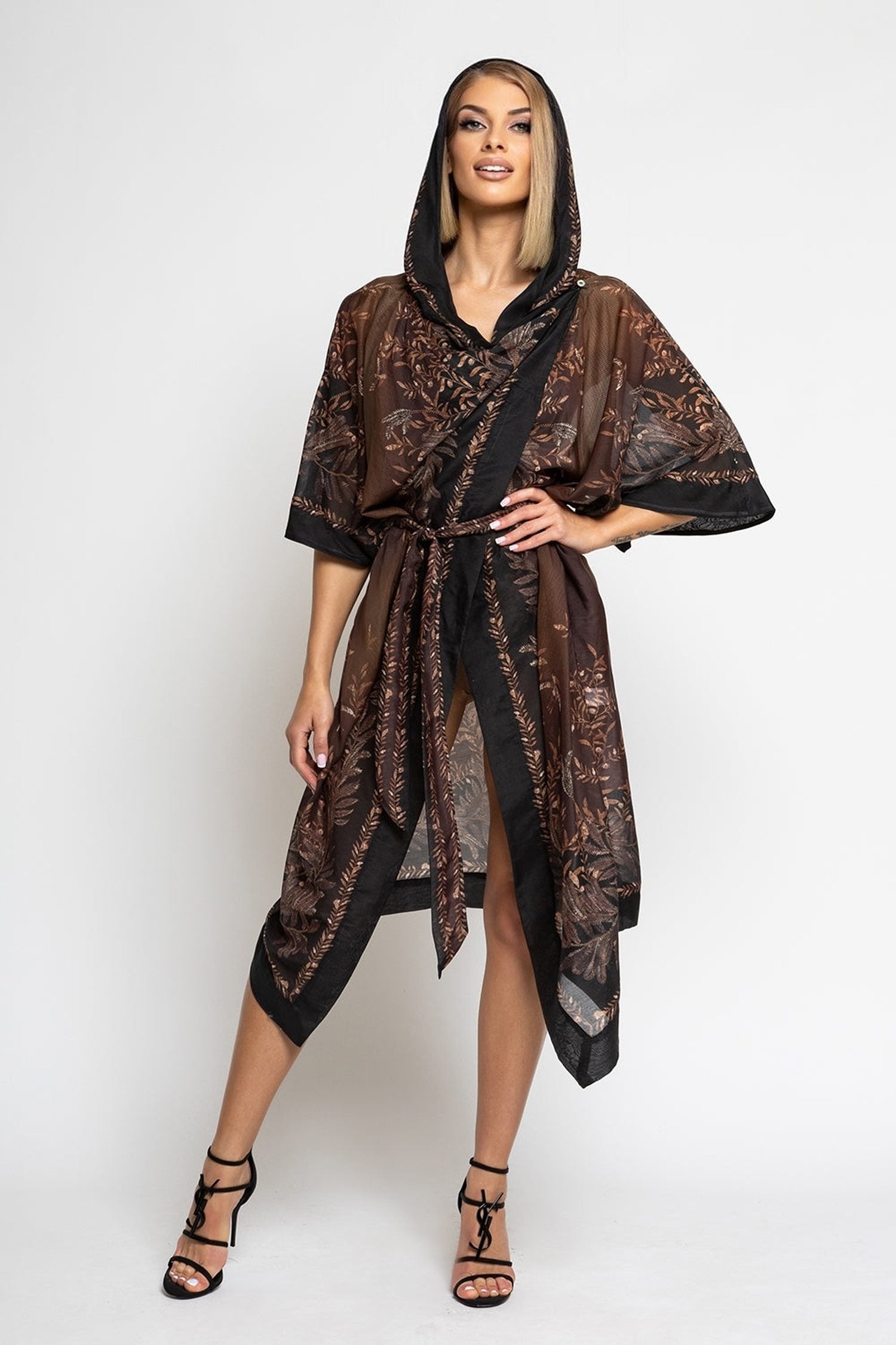 COTTON SILK KIMONO DRESS WITH HOOD - SECRET GARDEN