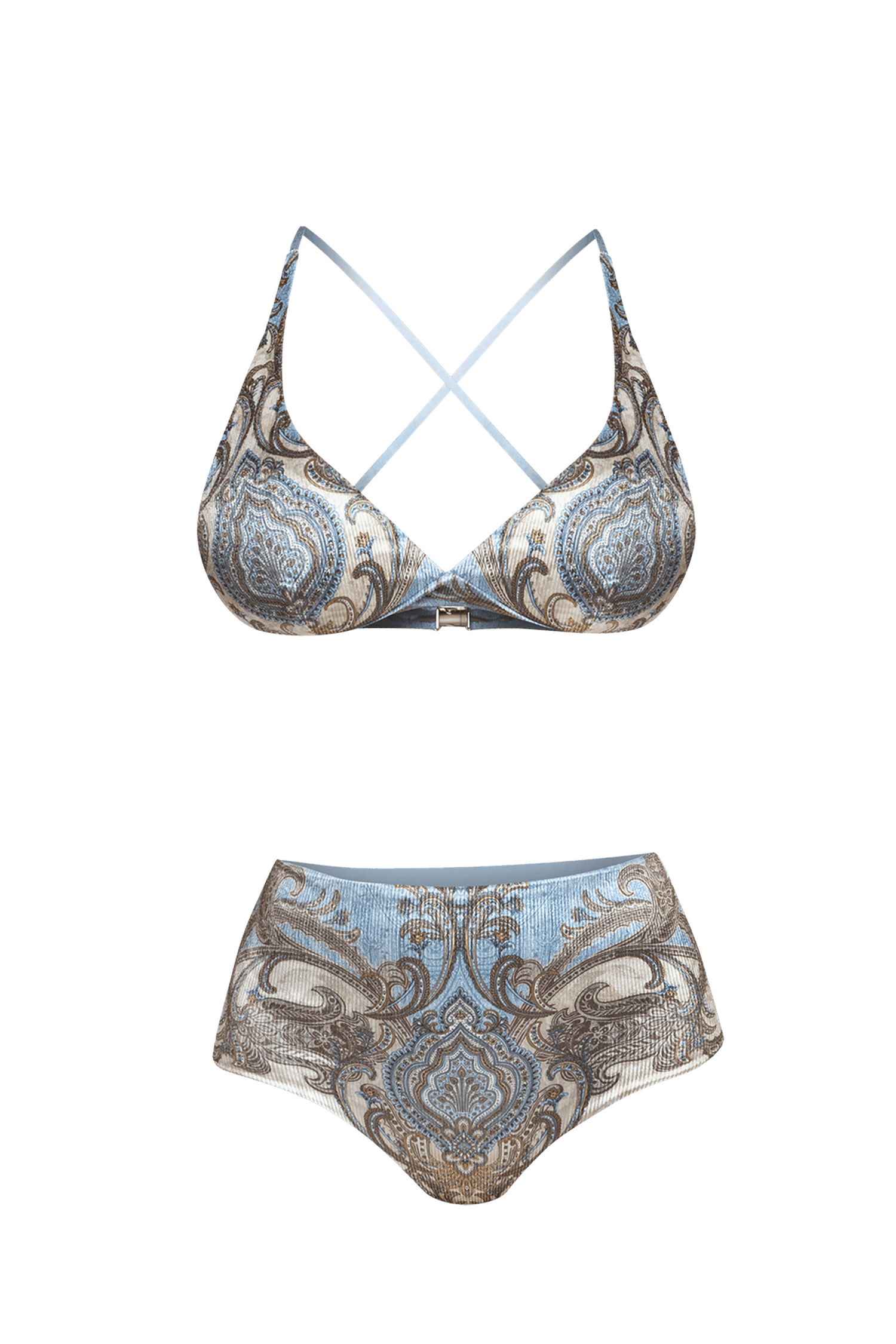 TRIANGLE-STYLE TOP IN RIBBED VELVET - PAISLEY SKY