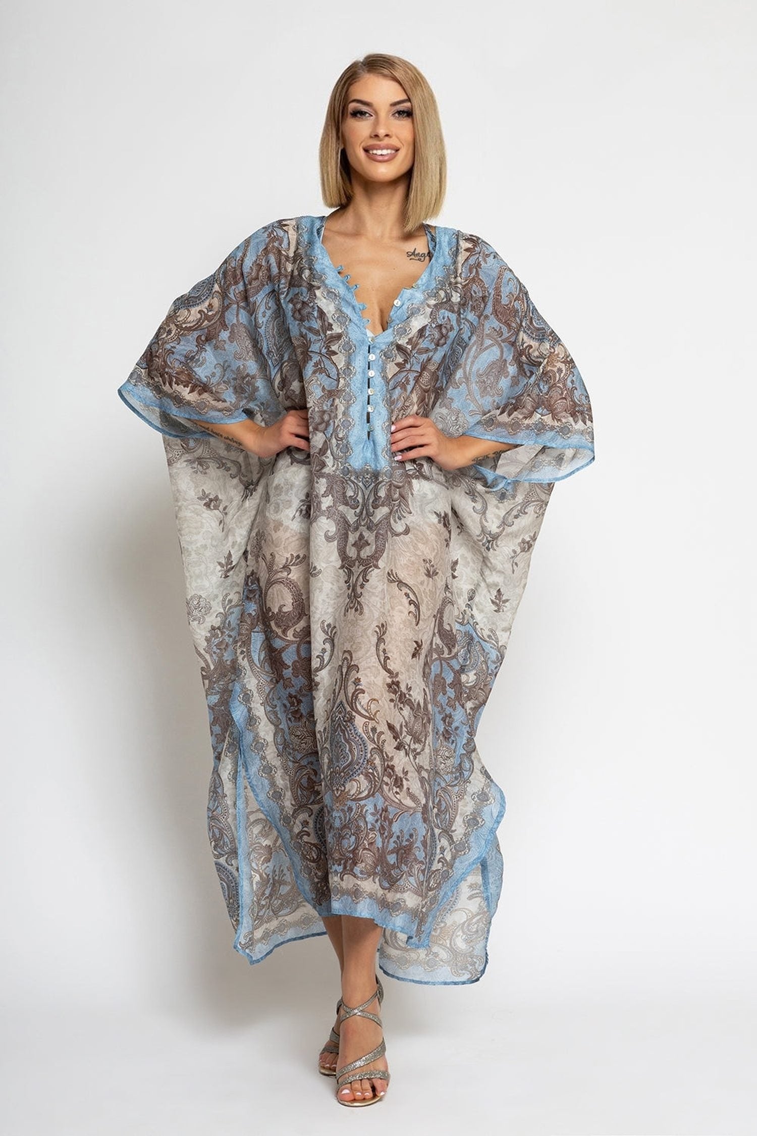 SILK COTTON CAFTAN - PAISLEY SKY