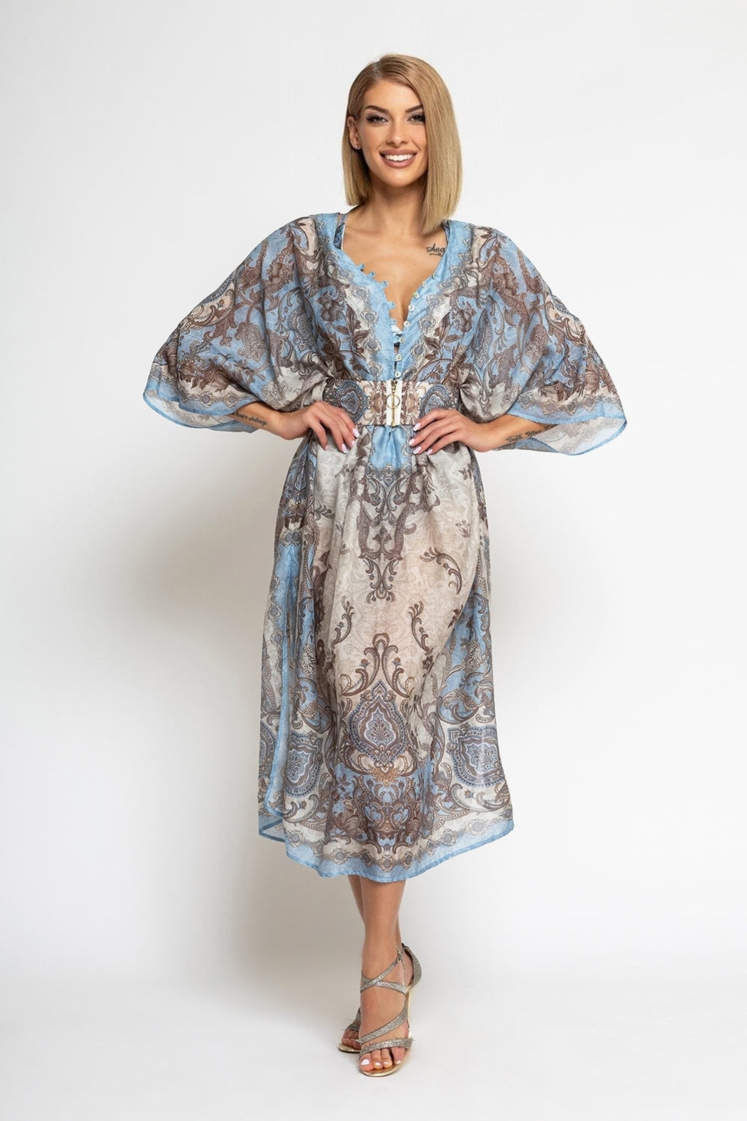 SILK COTTON CAFTAN - PAISLEY SKY